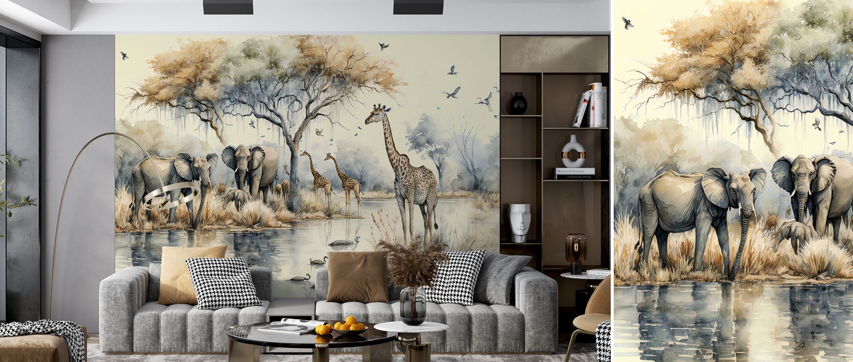 Natural charm flows from By the Waterhole Wallpaper, where serene tones and quiet textures fill bedrooms, offices, or living rooms with peaceful character, grounding walls with timeless inspiration from tranquil landscapes. 