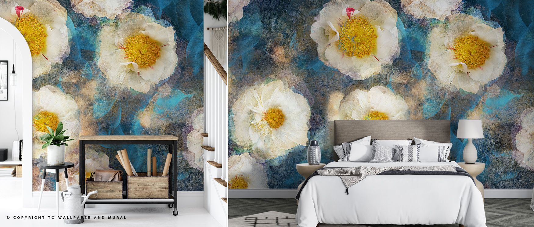 Gentle flowers scatter across Camellia Blossoms Wallpaper, creating refined atmospheres in bedrooms, bathrooms, or living rooms, surrounding walls with softness, elegance, and the serene character of timeless botanical charm expressed through delicate pat