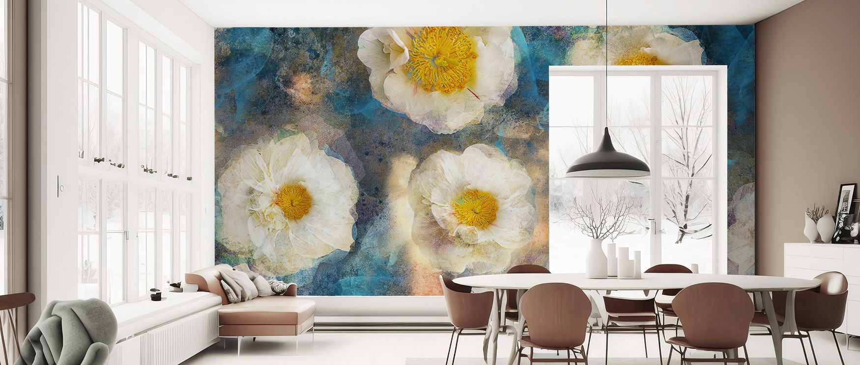 The Camellia Blossoms Wallpaper brings floral poetry into interiors, offering refined blossoms that create warmth and serenity within bedrooms, bathrooms, or living rooms, filling spaces with delicate elegance and charm. 