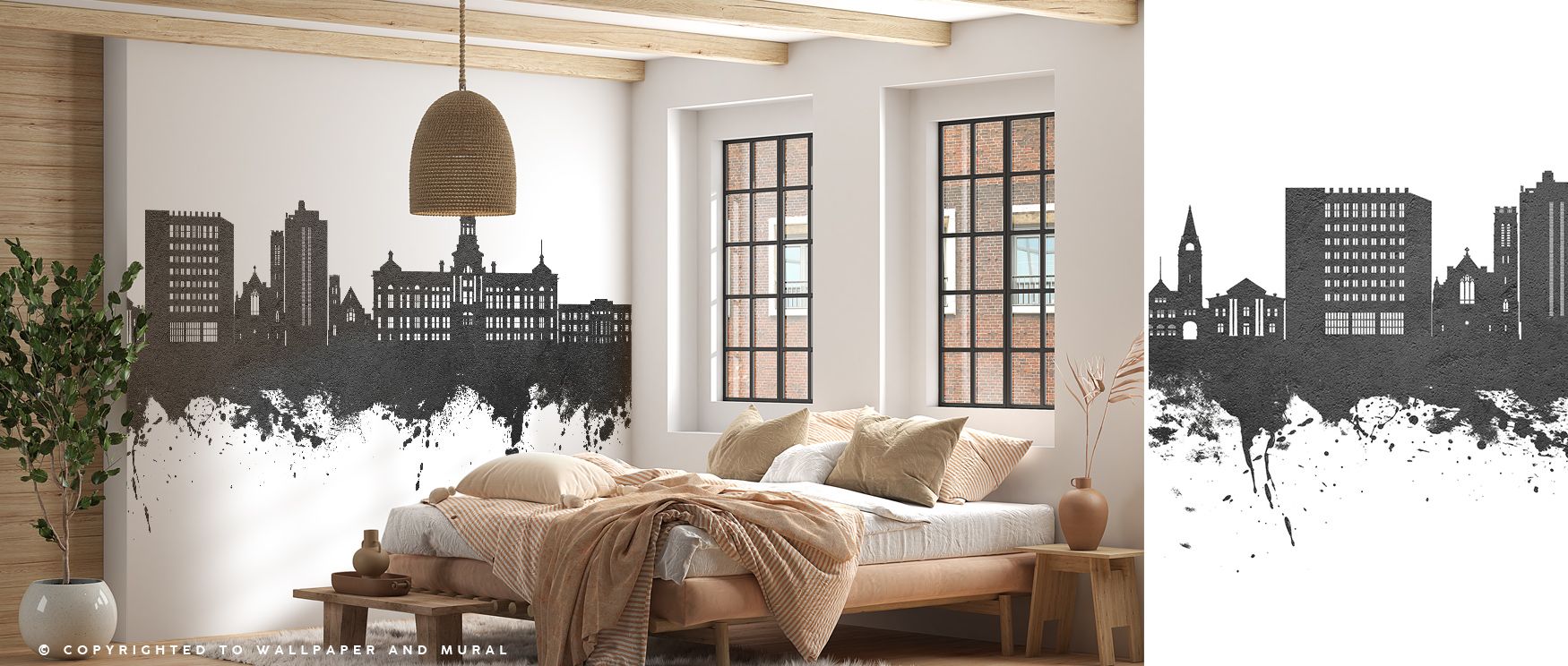 Black shadows enrich Cheyenne Wyoming Skyline Black & White Wallpaper, adding clarity and depth that surround bedrooms, offices, or living rooms with elegance, cultural artistry, and timeless atmosphere rooted in historic charm. 