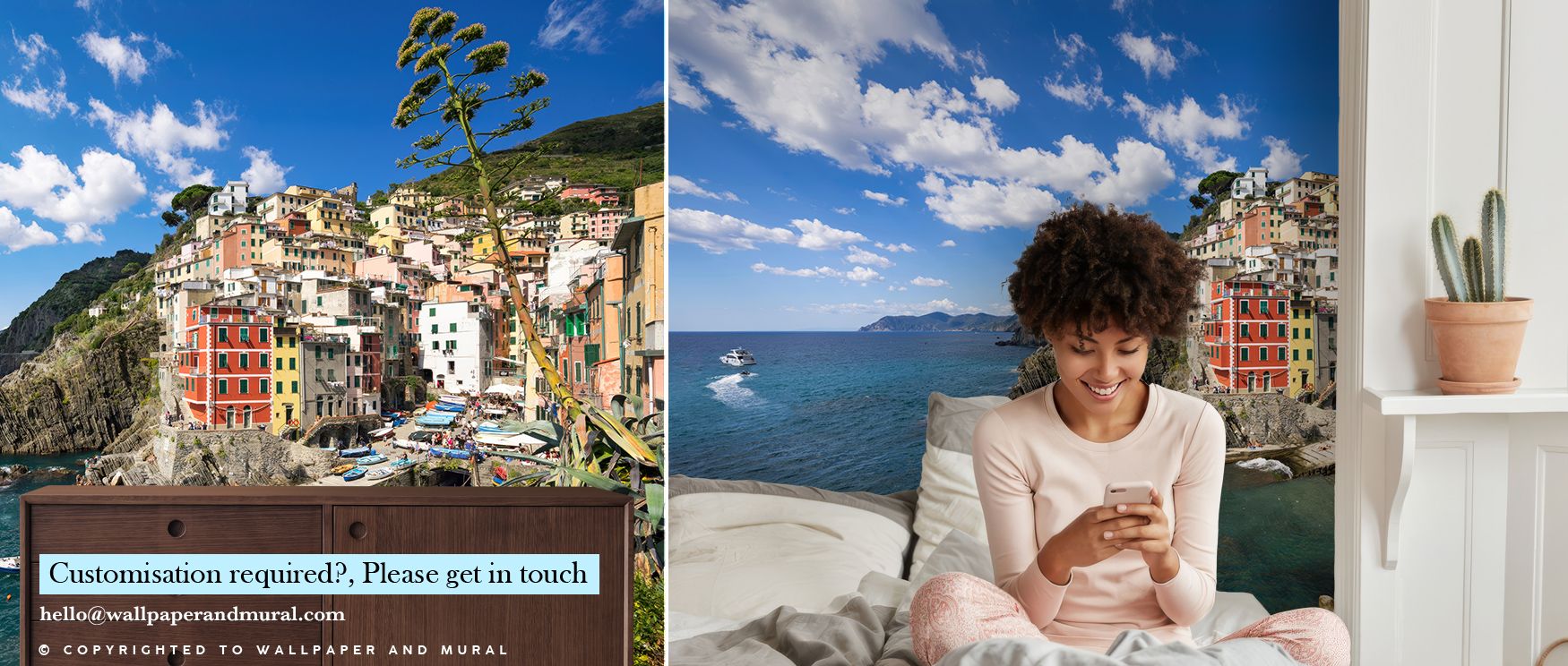 Bright colors shine within Cinque Terre Excursion Wallpaper, layering rooftops and cliffs into bedrooms, offices, or living rooms, surrounding interiors with balance, vibrancy, and cultural charm drawn from Italy’s coastal beauty. 