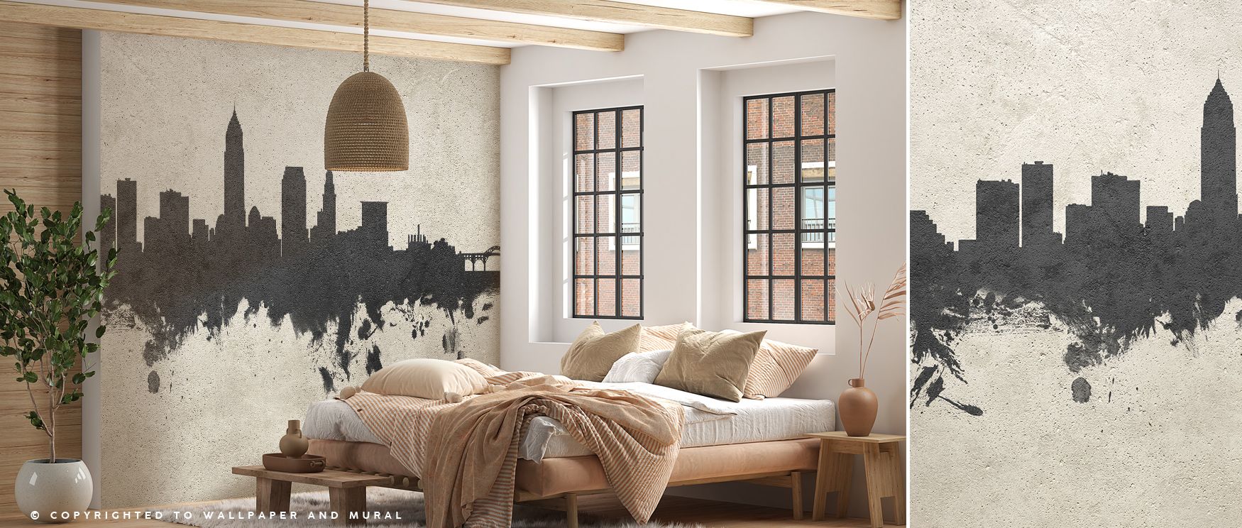 Rugged beauty defines Cleveland Ohio Skyline Concrete Wallpaper, where concrete tones enrich skyline silhouettes, surrounding living rooms, offices, or lofts with grit, cultural elegance, and timeless industrial design presence inspired by heritage. 