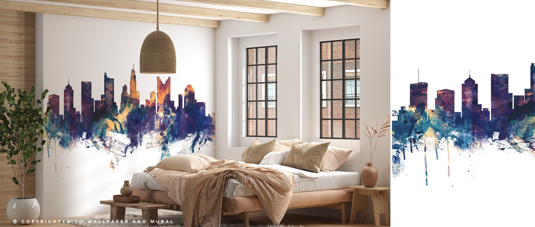 Deep blue tones enrich Columbus Ohio Skyline Blue & Bronze Wallpaper, surrounding bedrooms, offices, or living rooms with cultural depth, timeless refinement, and luminous artistry drawn from urban skyline silhouettes. 