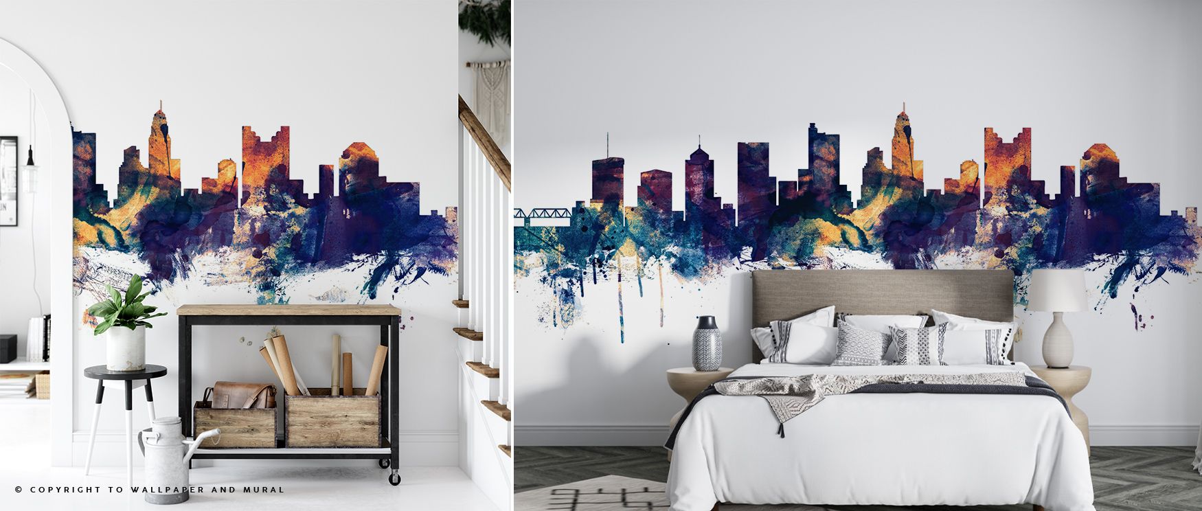 Columbus Ohio Skyline Blue & Bronze Wallpaper embodies elegance through glowing tones, surrounding bedrooms, offices, or living rooms with cultural charm, urban sophistication, and timeless atmosphere inspired by architectural heritage. 