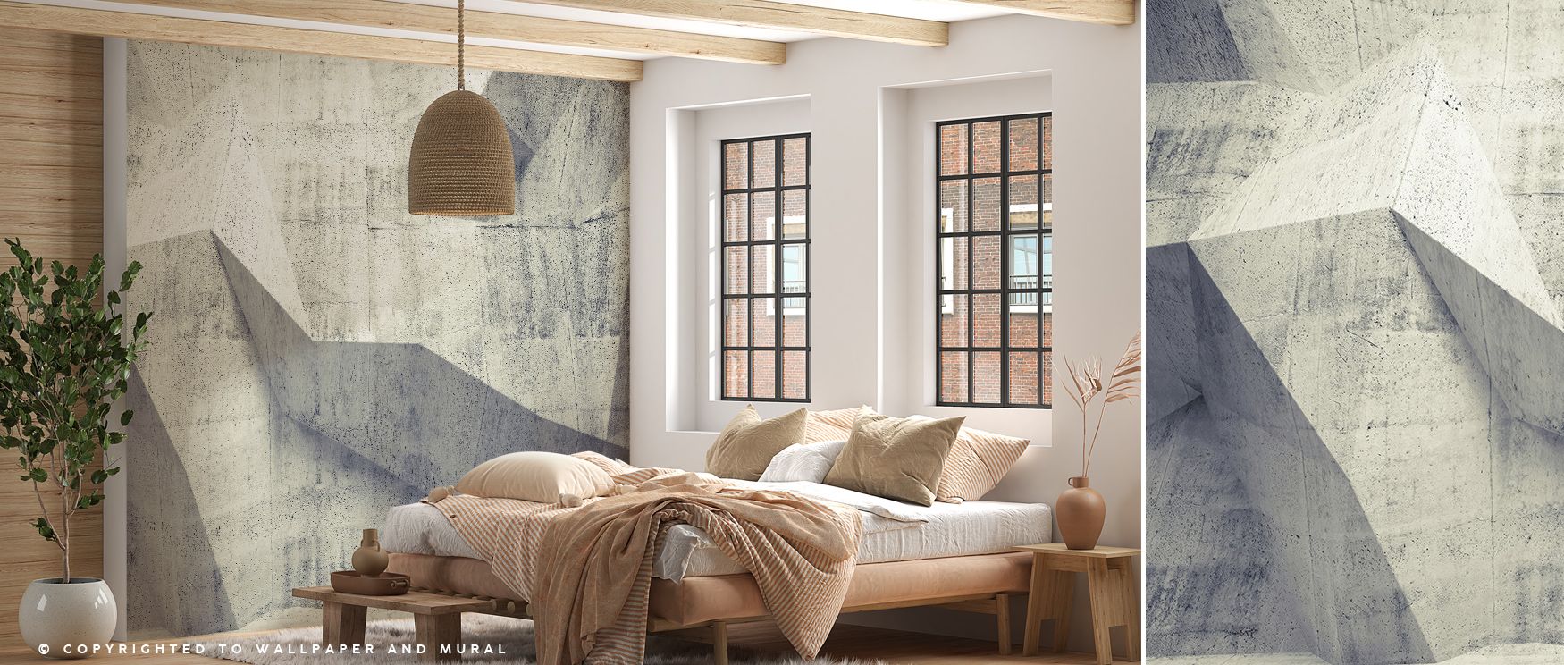 Concrete Shapes Warm Gray Wallpaper brings subtle refinement into interiors, where geometric forms overlap in gentle rhythm, filling living rooms, bedrooms, or offices with balance, calm energy, and modern elegance shaped by muted tones and structural cha