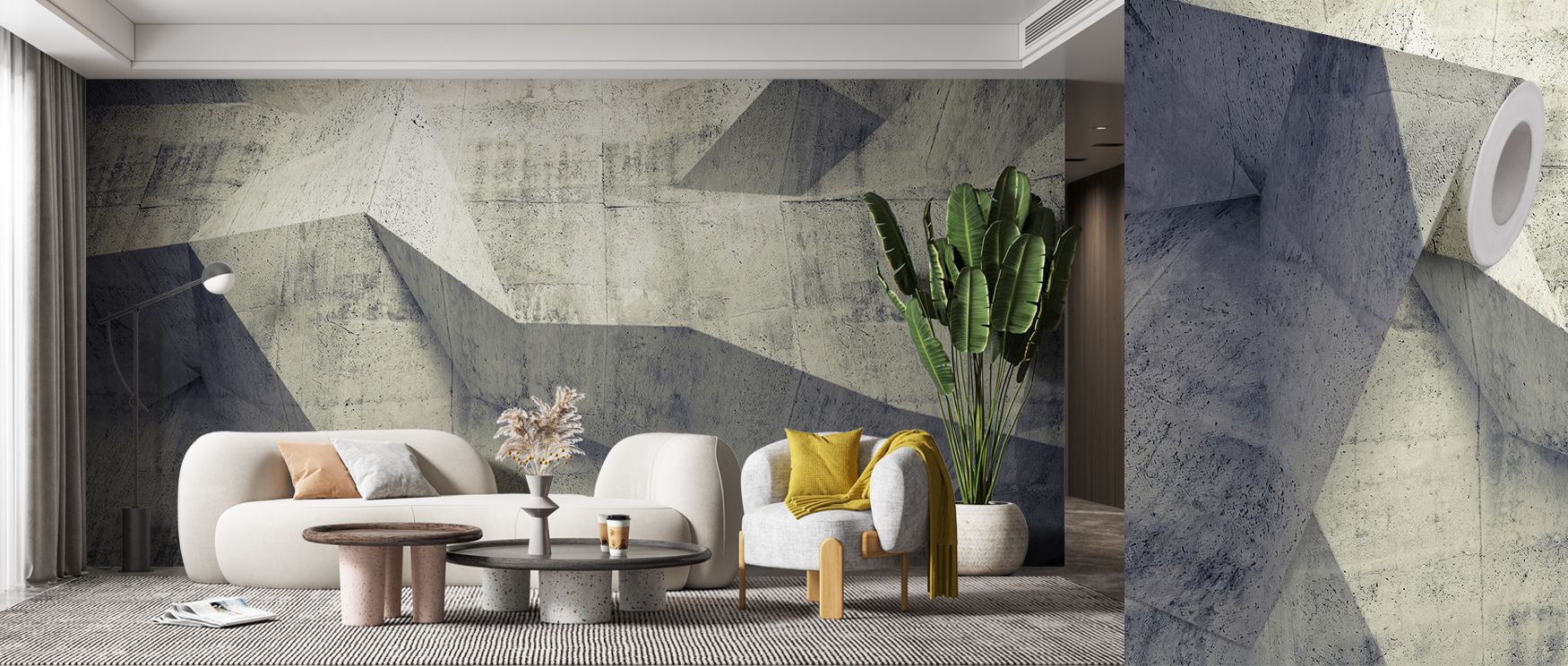 Muted tones in Concrete Shapes Warm Gray Wallpaper soften geometric patterns, surrounding interiors with calm balance, modern charm, and timeless artistry that reflects refined minimalism. 