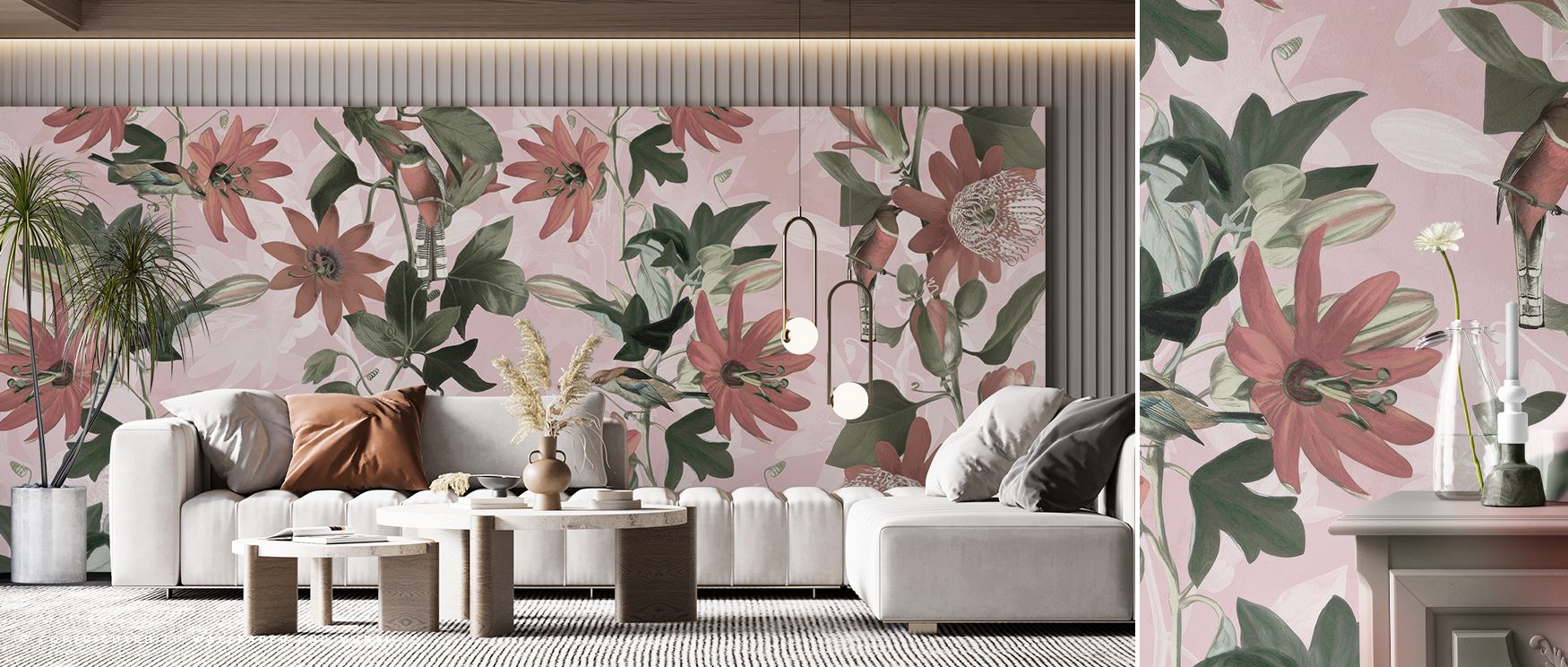 Contemporary Clematis Wallpaper radiates poetic serenity, where blossoms scatter across walls with elegance, surrounding interiors with refined calm, floral artistry, and timeless botanical presence. 