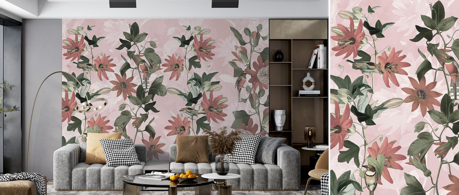 Contemporary Clematis Wallpaper expresses delicate charm, where blossoms create harmony across surfaces, surrounding interiors with natural beauty, refined elegance, and timeless atmosphere. 