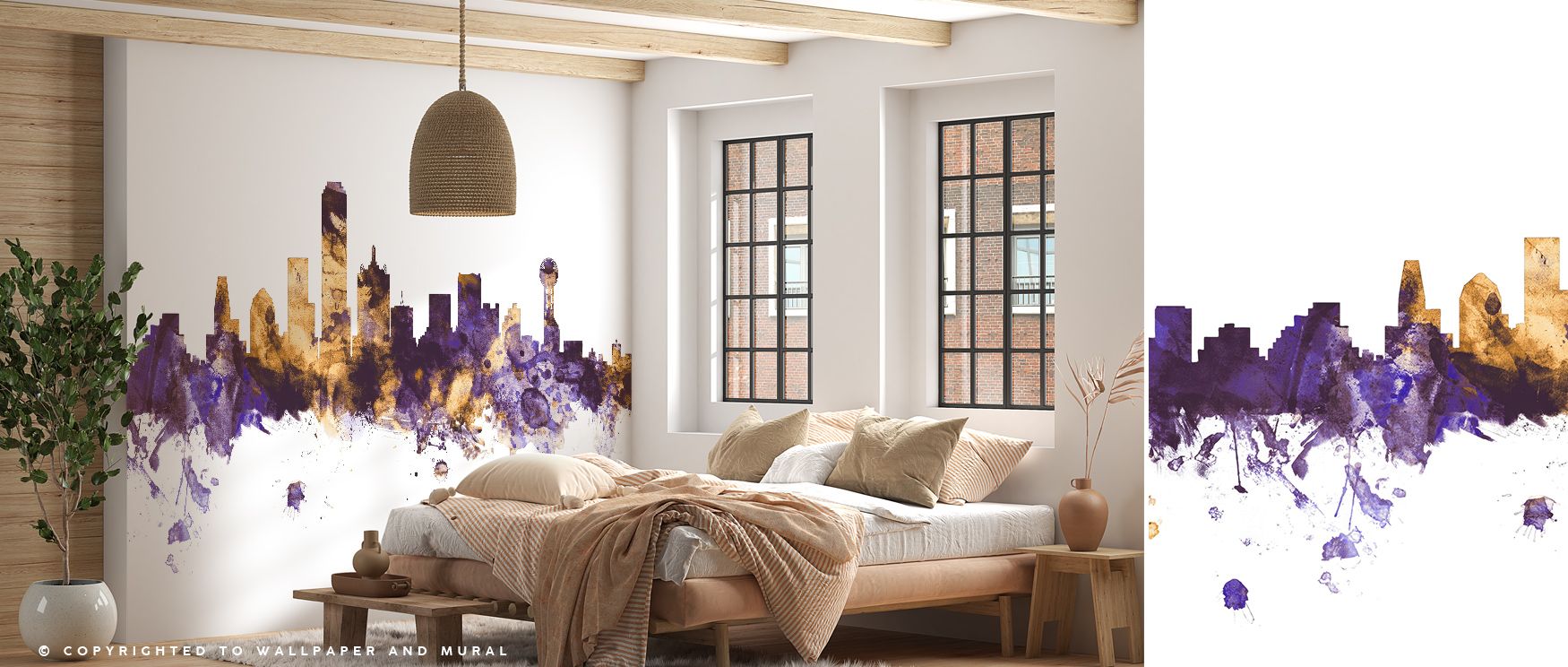 Dallas Skyline Purple & Gold Wallpaper layers bold tones over iconic towers, producing imagery that glows with cultural pride. Purple and gold hues balance strength with refinement, enriching bedrooms, living rooms, or offices. Its atmosphere reflects urb