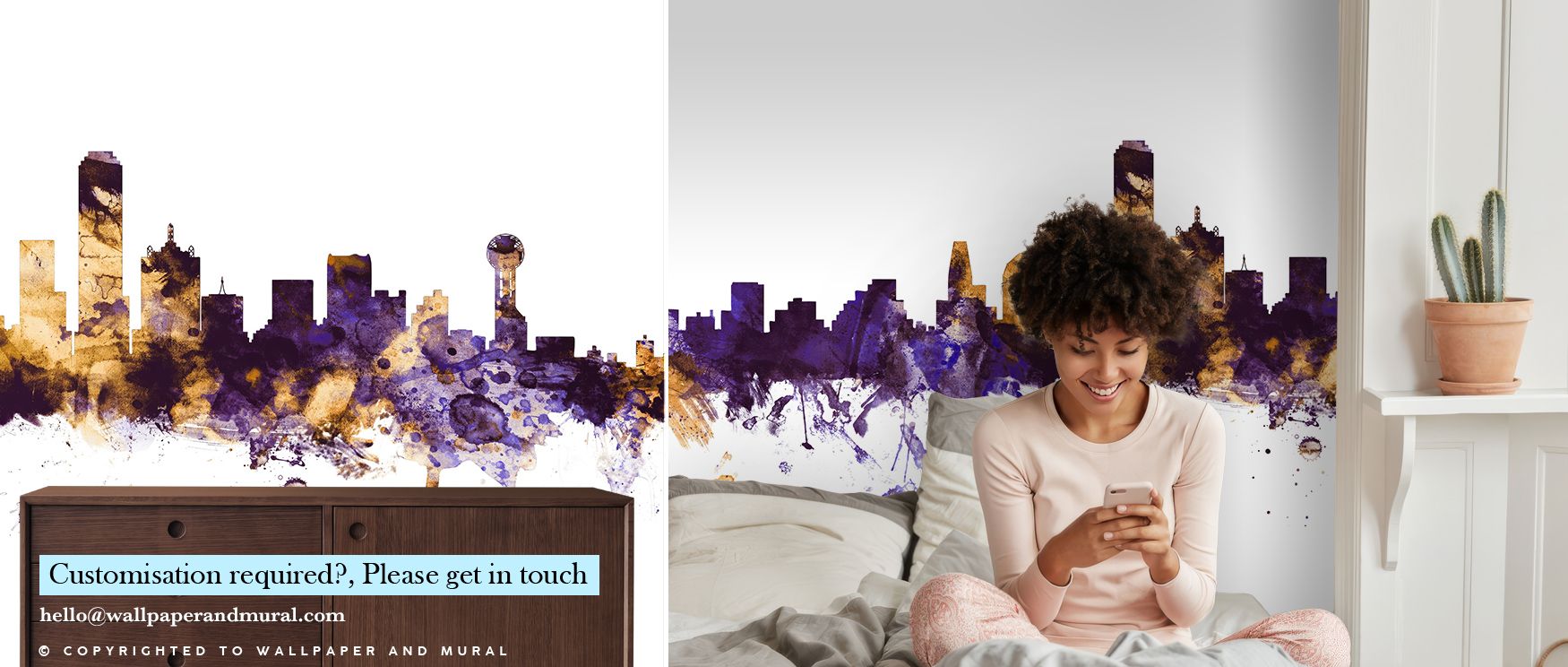 The architecture of Dallas shines within this wallpaper, where golden light enhances purple depth. Each silhouette reflects strength and elegance, offering interiors atmosphere of luxury. For offices, bedrooms, or living rooms, it provides urban refinemen