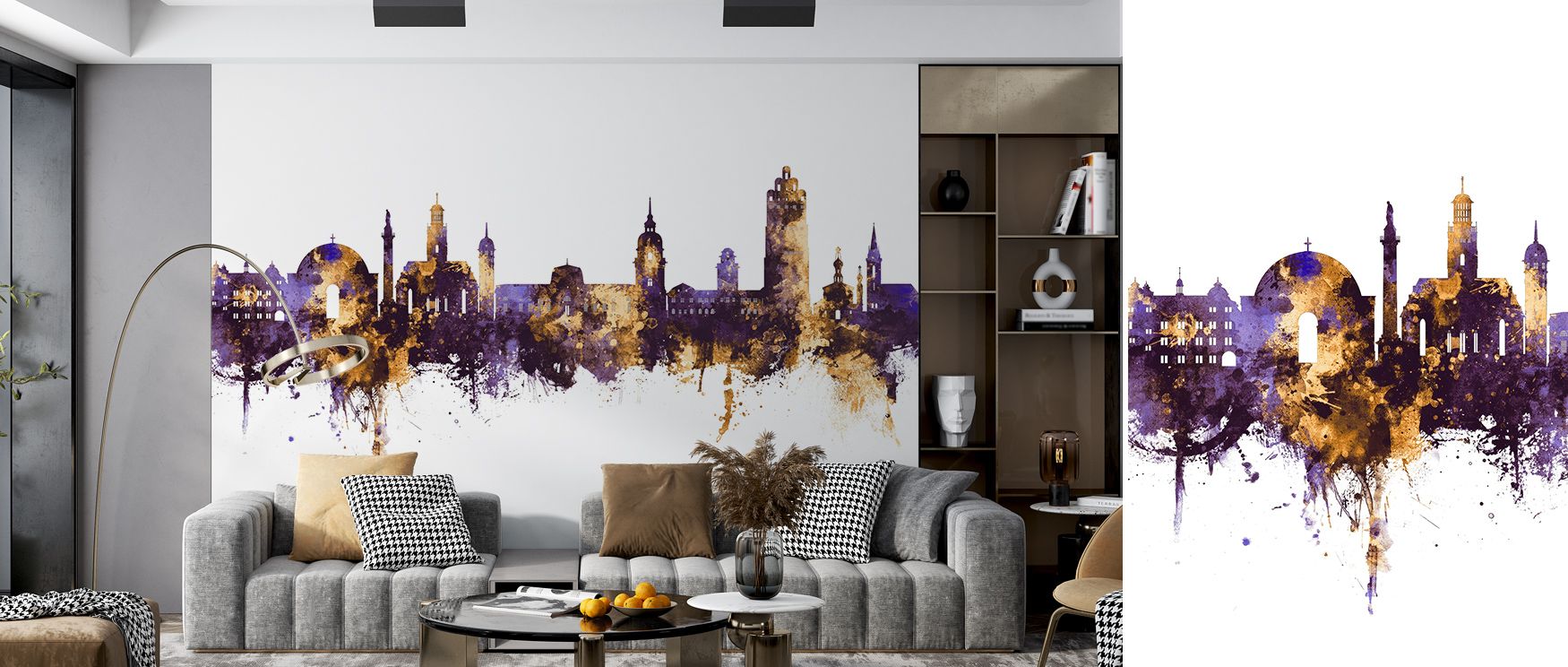 The imagery of Darmstadt Skyline Purple & Gold Wallpaper builds richness, where architectural detail meets radiant tones. Its palette balances luxury and calm, creating versatile beauty. Offices, bedrooms, or living rooms gain refinement and cultural insp