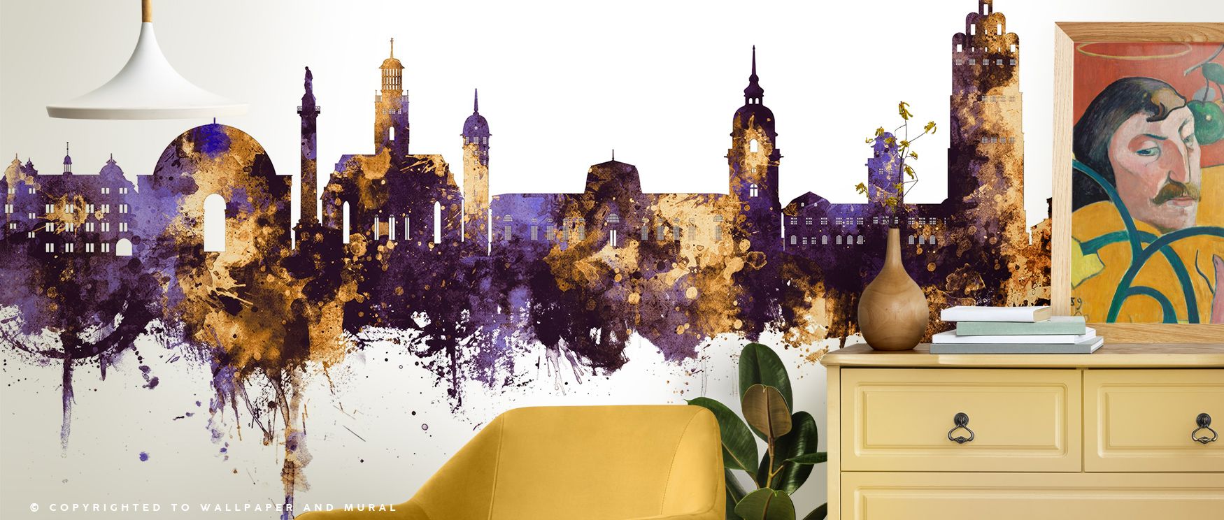 Darmstadt Skyline Purple & Gold Wallpaper inspires interiors with cultural pride, highlighting towers in striking tones. Its composition creates commanding mood, while its colors remain harmonious. Perfect for bedrooms, offices, or living rooms, it enrich