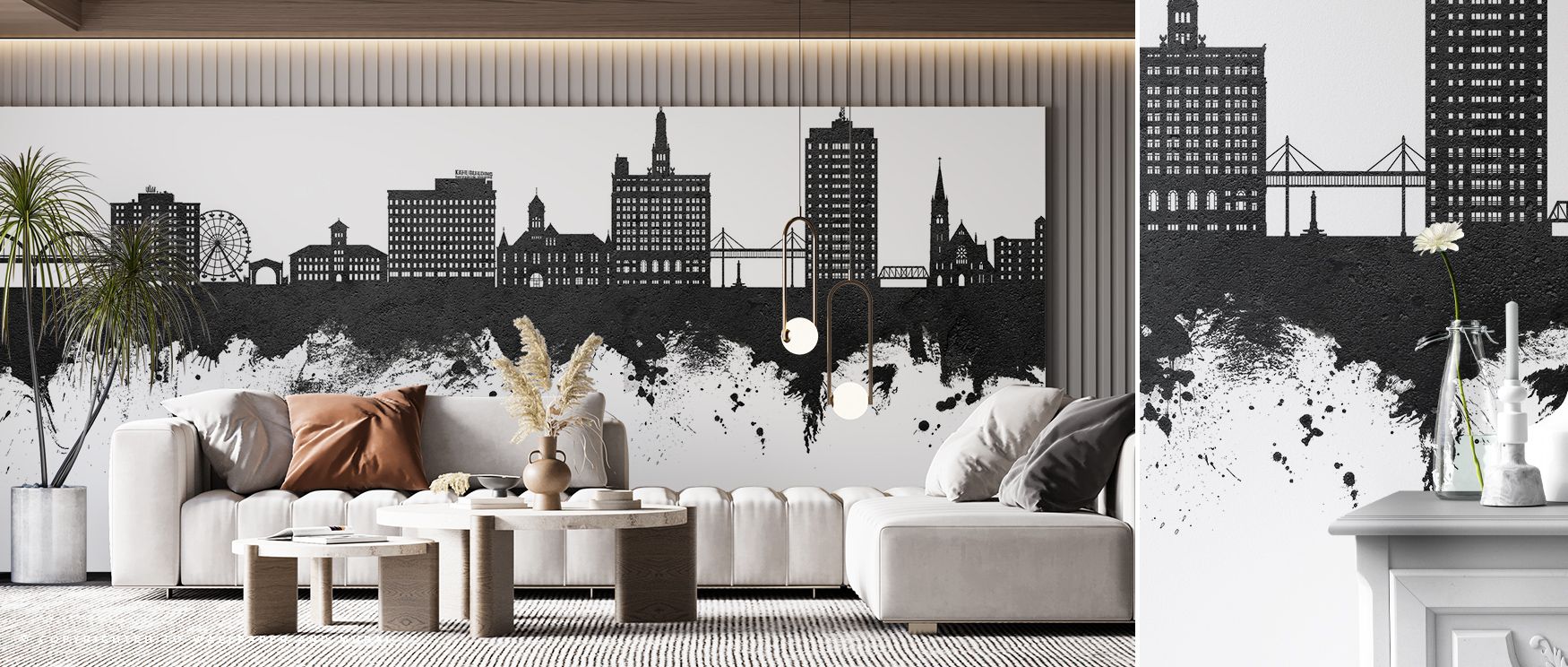 Davenport Iowa Skyline Black & White Wallpaper celebrates cultural pride, using monochrome tones to highlight detail. The design enriches spaces with atmosphere that feels steady and refined. For offices, living rooms, or bedrooms, it creates mood filled 