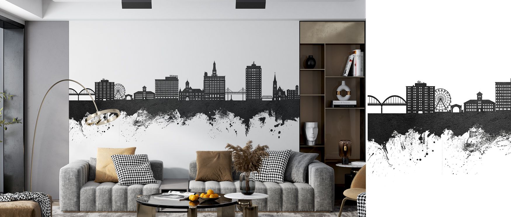 Davenport Iowa Skyline Black & White Wallpaper conveys timeless elegance through bold imagery. Its contrasts bring refinement to interiors, shaping bedrooms, offices, or living rooms with grace and pride. The design enhances walls with cultural depth and 