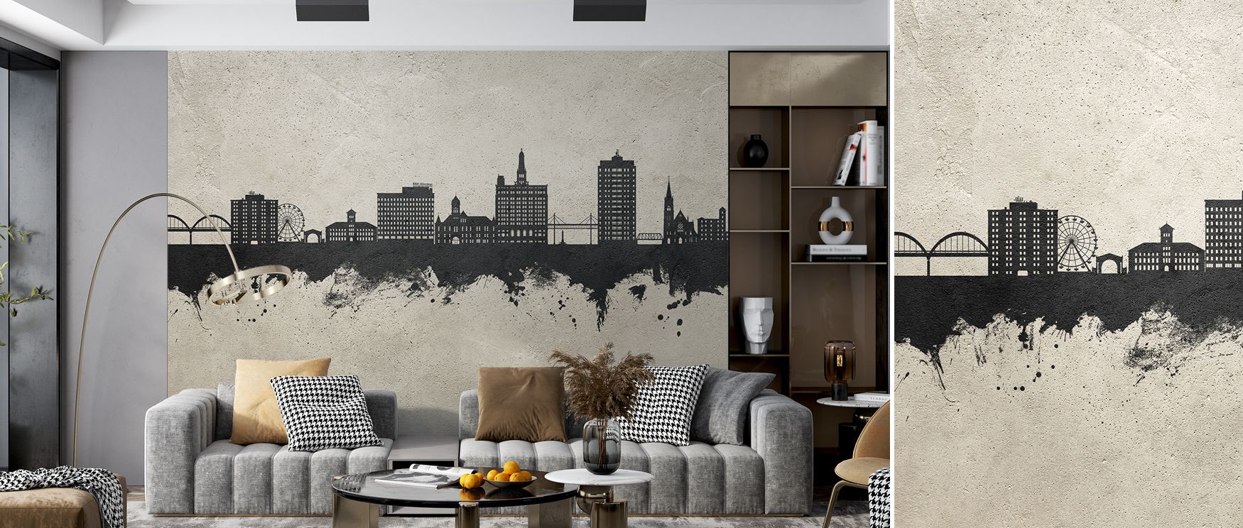 Grit and detail define Davenport Iowa Skyline Concrete Wallpaper, producing atmosphere that feels strong and artistic. Its texture adds depth, while imagery conveys pride. Bedrooms, offices, or living rooms gain cultural resonance, shaped by bold design. 