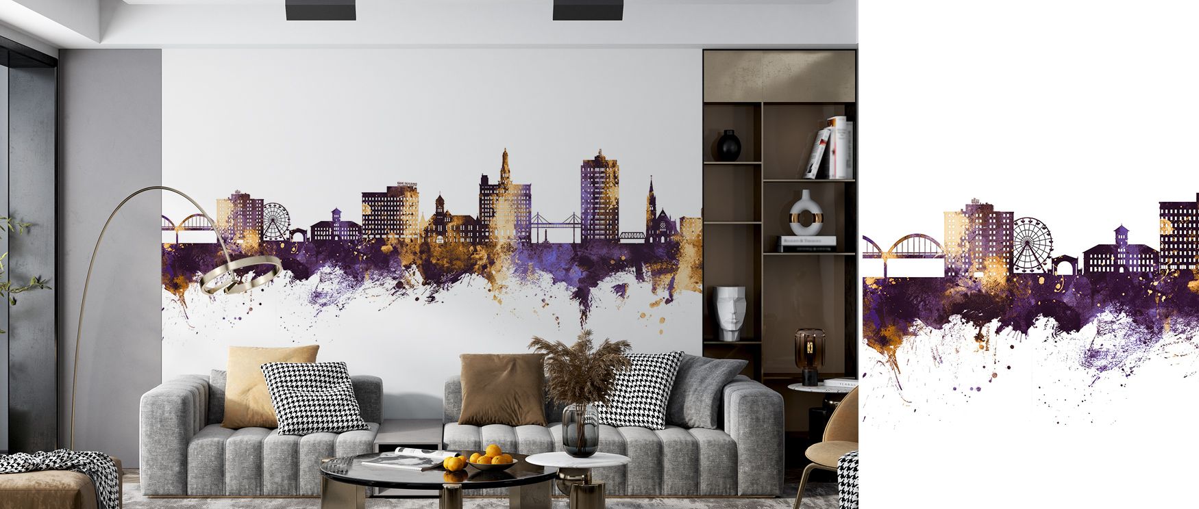 Dayton Ohio Skyline Purple & Gold Wallpaper portrays grandeur through its glowing palette. The imagery adds richness, building spaces of identity and pride. Bedrooms, offices, or living rooms gain calm strength, reflecting both heritage and artistic refin