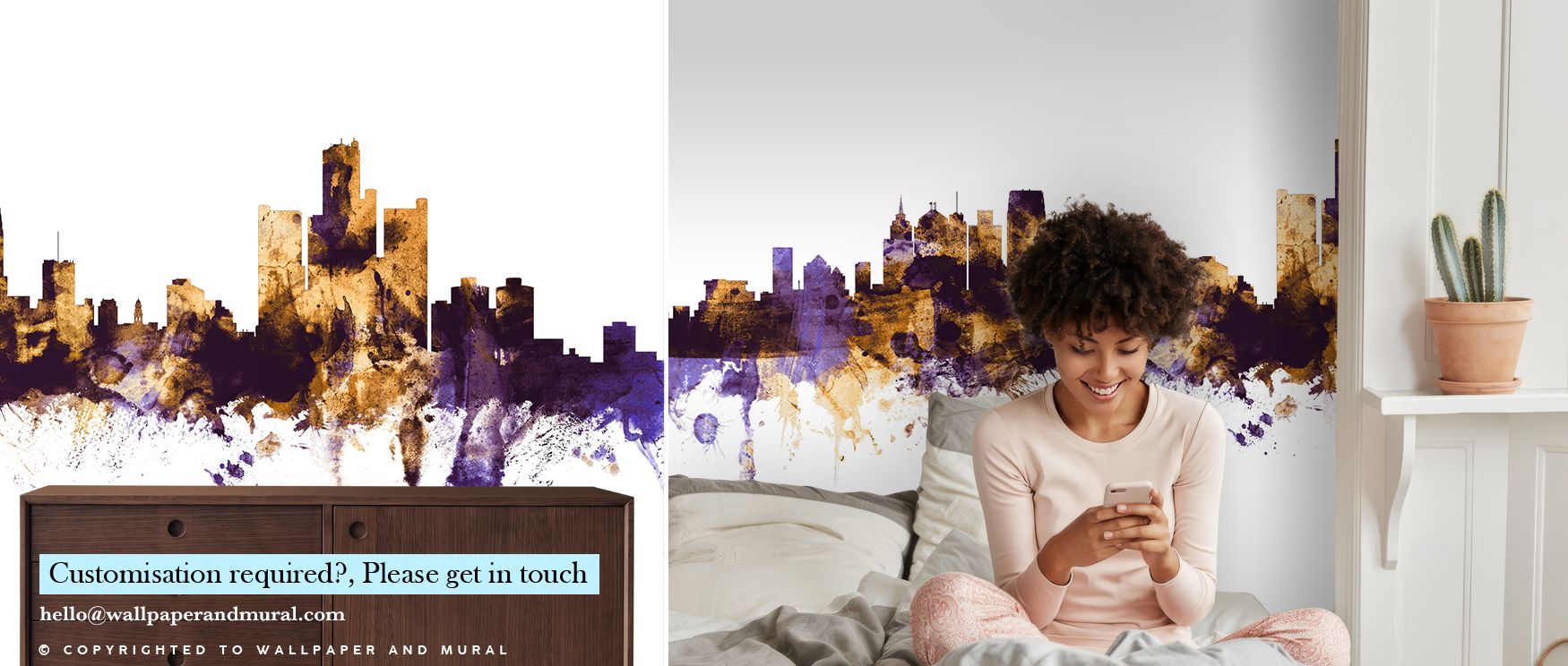 Across Detroit Michigan Skyline Purple & Gold Wallpaper, architecture glows in balanced tones. The design carries strength and sophistication, building spaces enriched with cultural charm. Offices, bedrooms, or living rooms gain calm atmosphere filled wit