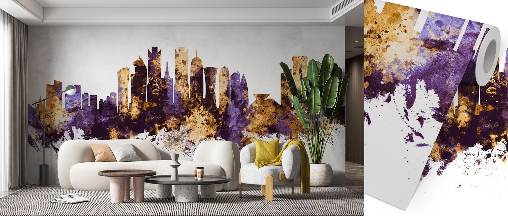 Doha Qatar Skyline Purple & Gold Wallpaper conveys refinement through bold tones, highlighting architectural pride. Its imagery feels calm yet strong, inspiring bedrooms, living rooms, or offices. The design enriches walls with cultural resonance and soph