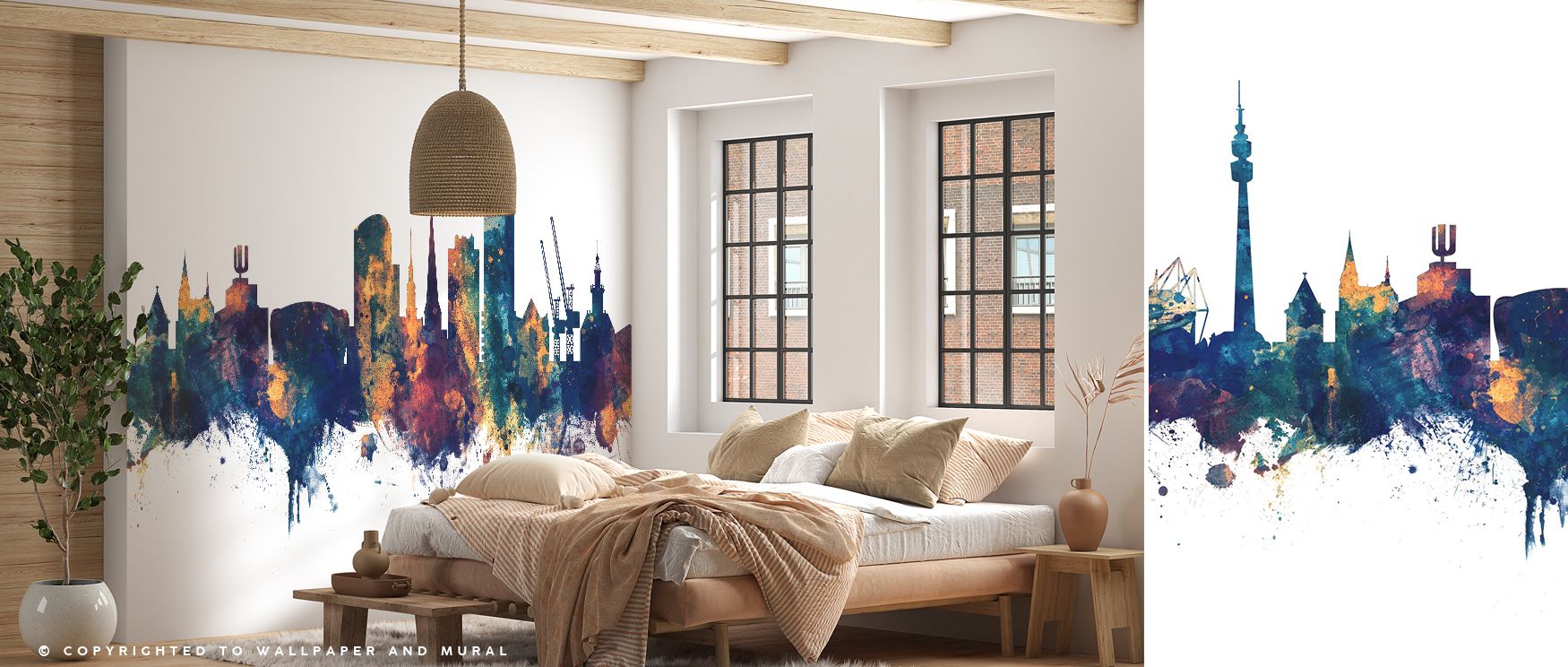 Across Dortmund Germany Skyline Blue & Bronze Wallpaper, silhouettes rise in glowing detail. The composition conveys sophistication, turning interiors into cultural portraits. Bedrooms, offices, or living rooms gain atmosphere filled with identity and mod