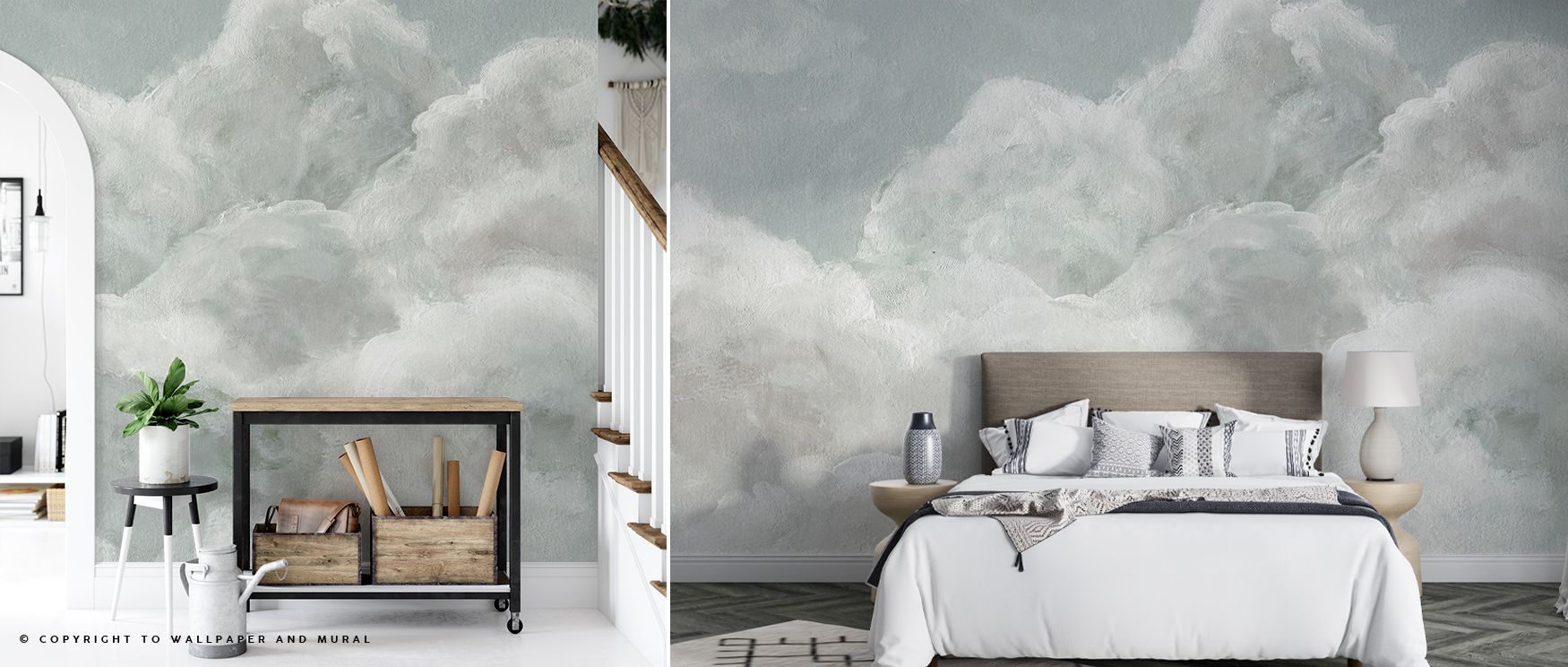 Dreaming in Clouds Wallpaper highlights gentle rhythm, where cloud patterns convey depth and serenity. Its imagery inspires interiors, offering calm tone. Living rooms, offices, or bedrooms gain refined beauty shaped by atmospheric elegance. 