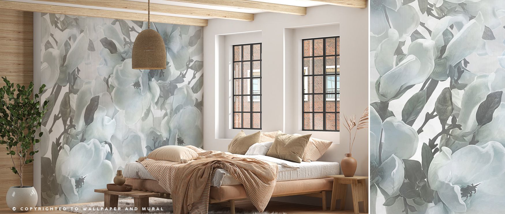 Dreaming of Magnolias Blue Wallpaper conveys timeless grace, with blossoms painted in detailed rhythm. The tones of blue highlight serenity, creating atmosphere of calmness. Offices, bedrooms, or living rooms gain refined elegance shaped by floral artistr