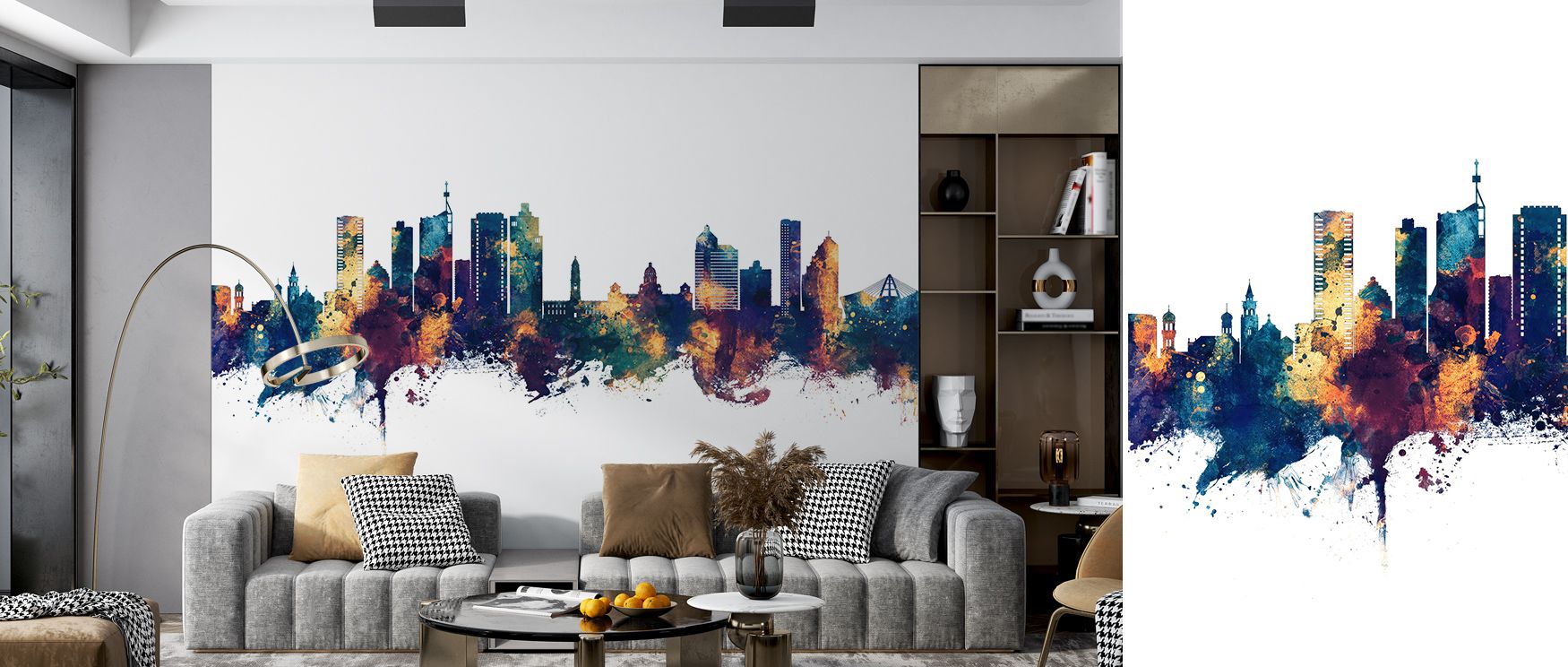 Durban South Africa Skyline Blue & Bronze Wallpaper conveys sophistication by blending vibrant tones with heritage identity. Its imagery enriches walls, making living rooms, offices, or bedrooms refined cultural spaces. 
