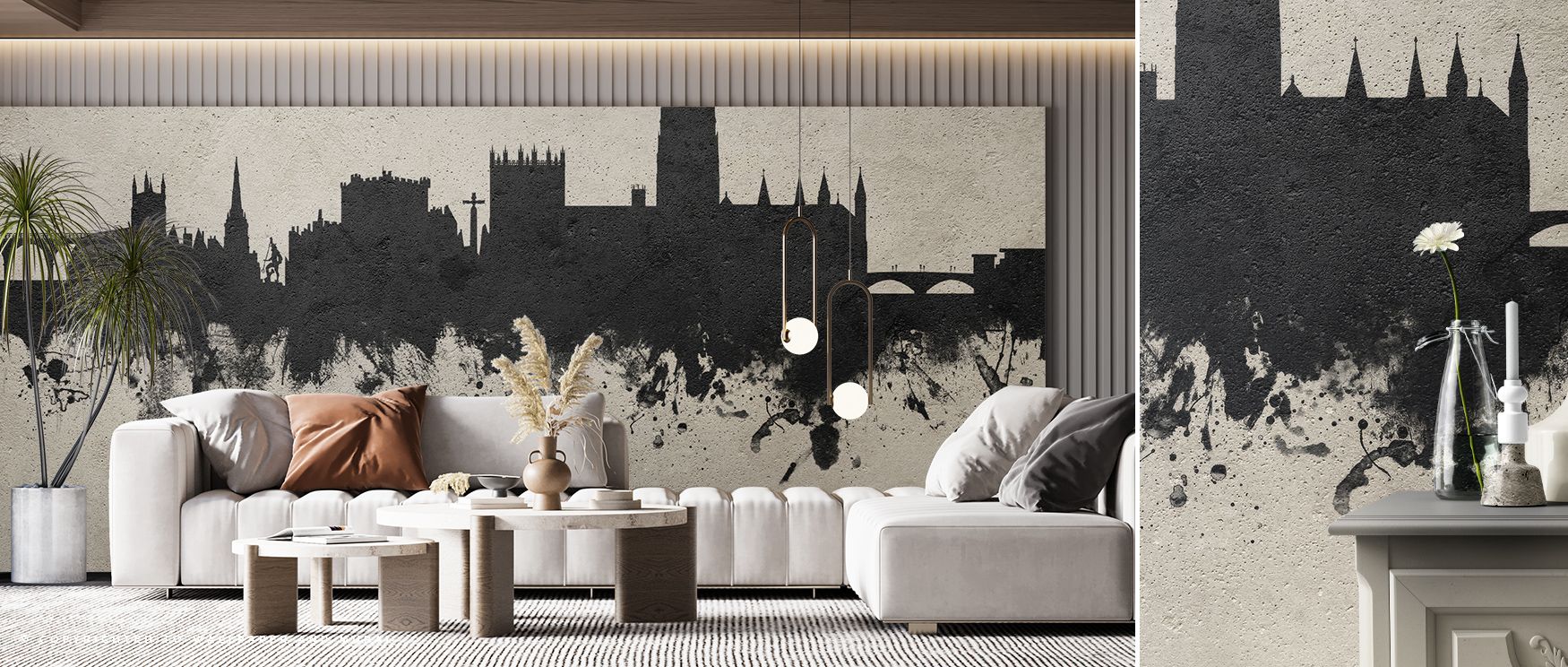 Durham England Skyline Concrete Wallpaper portrays urban charm by depicting towers in gritty detail. Its tones convey strength, enriching bedrooms, offices, or living rooms with resonance. The wallpaper inspires cultural presence. 