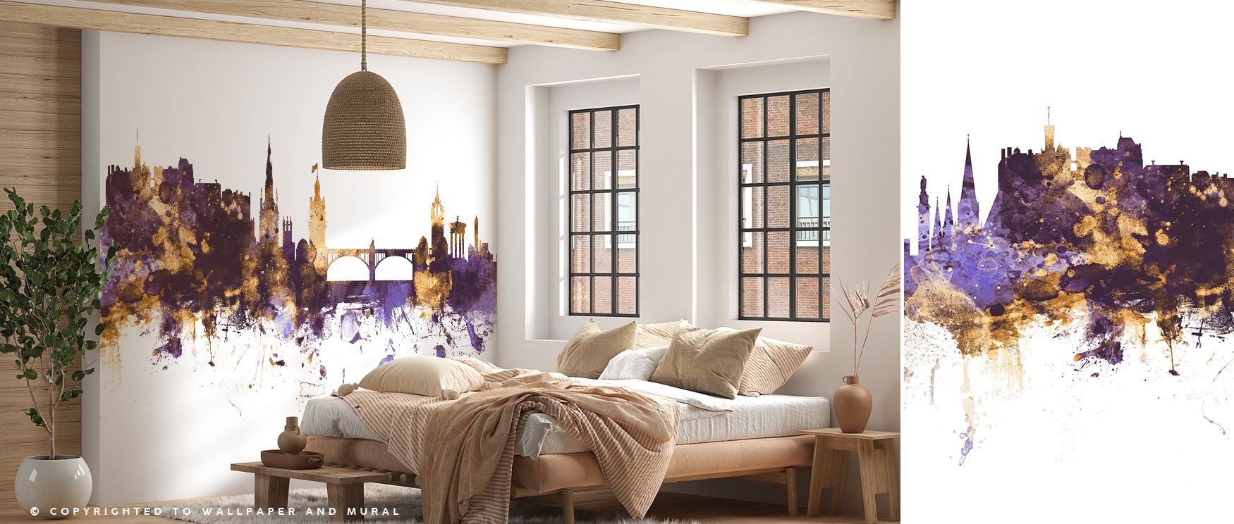 Across Edinburgh Scotland Skyline Purple & Gold Wallpaper, architectural silhouettes glow with luminous rhythm. The imagery highlights detail while maintaining calm charm, producing mood that enriches bedrooms, offices, or living rooms with heritage-inspi