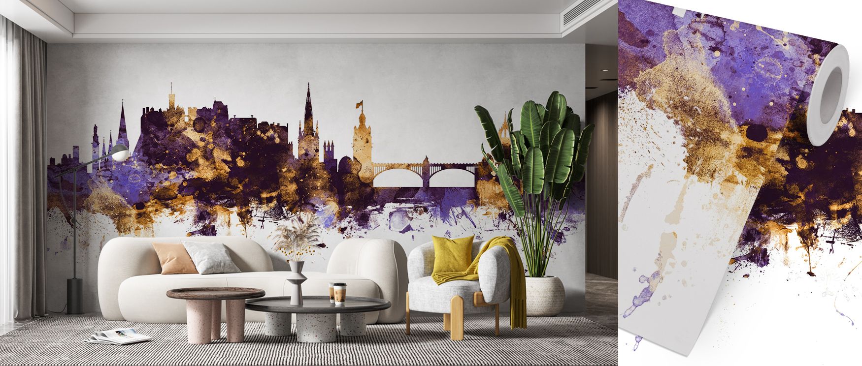 Edinburgh Scotland Skyline Purple & Gold Wallpaper reflects strength and grace in equal measure, using vibrant tones to enhance design. Its imagery transforms spaces with resonance that feels timeless and refined. Offices, bedrooms, or living rooms benefi