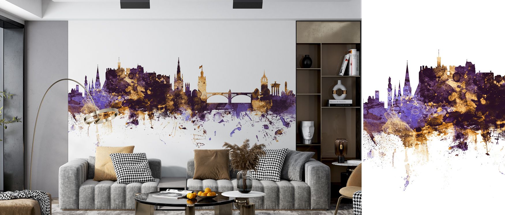 Edinburgh Scotland Skyline Purple & Gold Wallpaper carries artistry that combines tradition with elegance, offering luminous palette that inspires interiors. Its tones enhance cultural resonance, adding refinement to bedrooms, offices, or living rooms. 