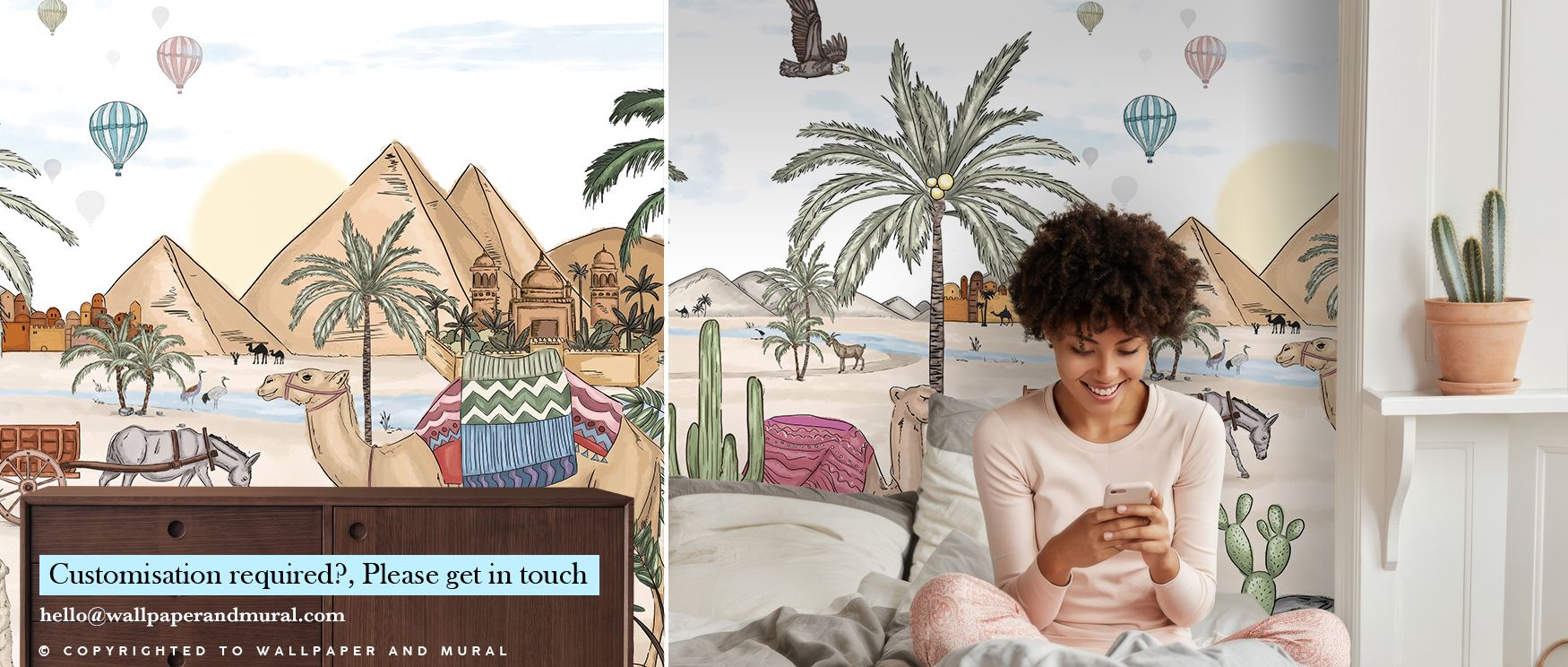 Egyptian Oasis Wallpaper captures exotic inspiration, with elements of desert life softened by greenery and calm tones. Its imagery conveys both richness and subtlety, making living rooms, bedrooms, or offices resonate with sophistication. The wallpaper e