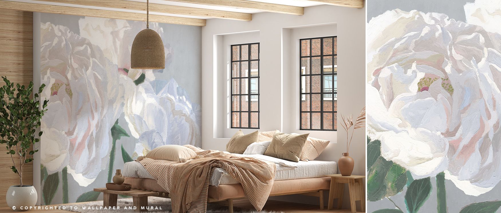 Essence of June Gray Wallpaper portrays elegance with blossoms rendered in muted tones that inspire calm reflection. Its imagery creates interiors filled with serenity and charm, making bedrooms, offices, or living rooms resonate with floral grace. The de