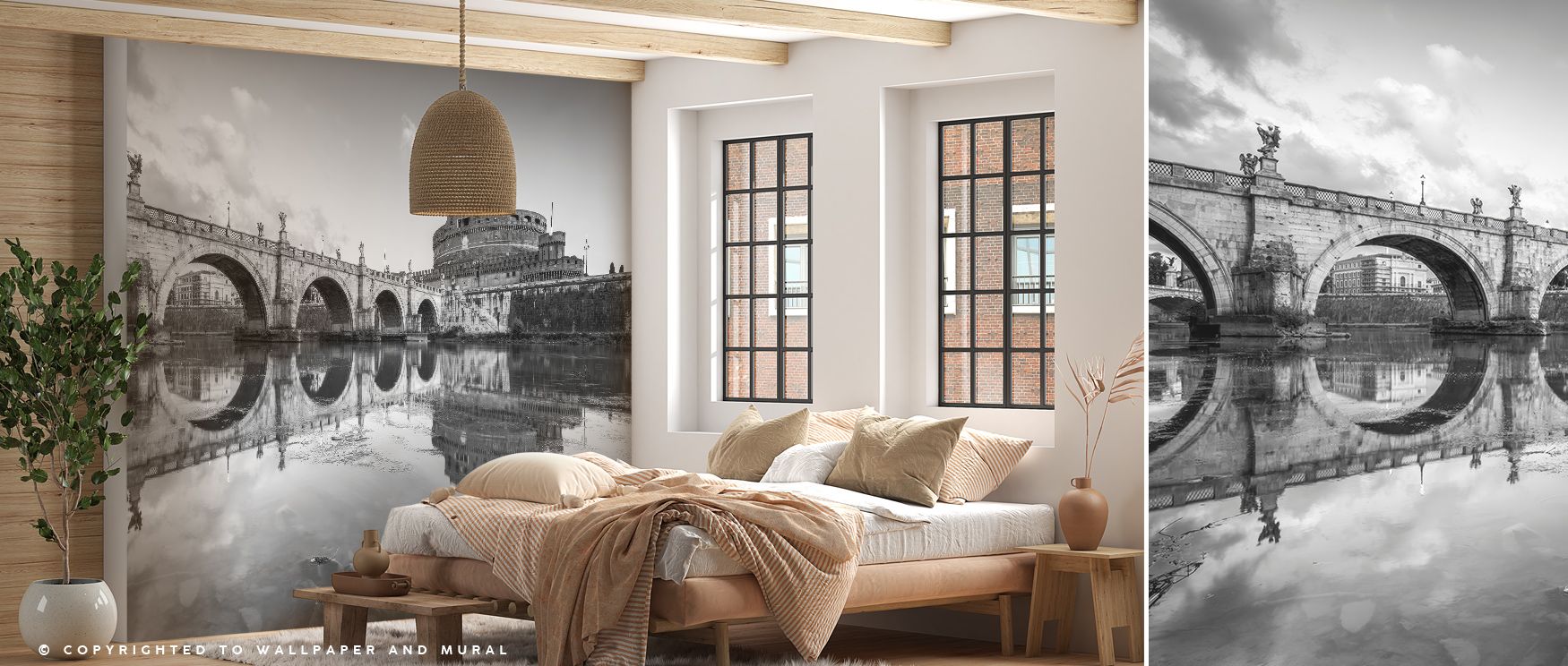 Eternal Bridge and Castle Wallpaper reflects architectural elegance with bridges and castles rising across serene tones that enrich living rooms, bedrooms, or offices. Its imagery conveys heritage strength, creating interiors filled with historical beauty