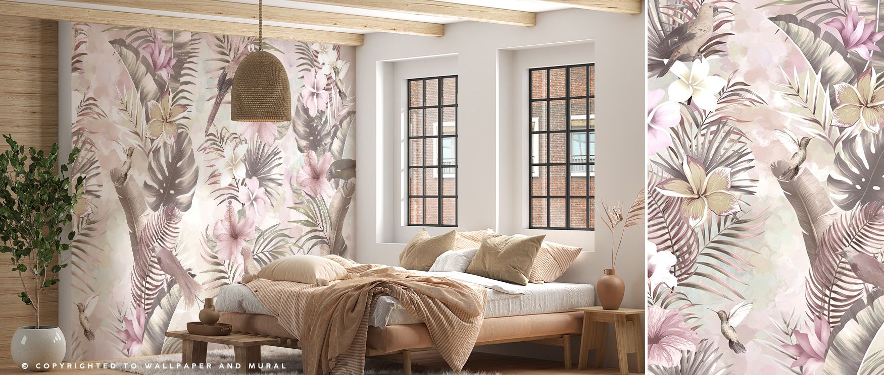Exotic Vibes Wallpaper conveys lush artistry, where palms and tropical foliage unfold in vibrant rhythm across walls that inspire calm charm. Its tones enrich living rooms, bedrooms, or offices with natural elegance, making interiors feel serene yet alive