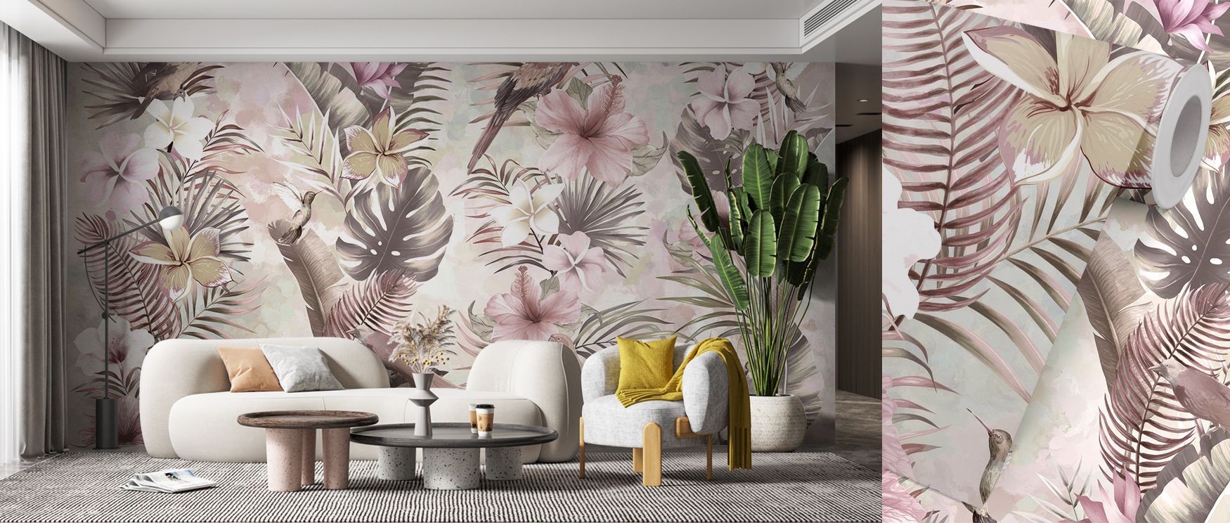 Exotic Vibes Wallpaper enhances spaces with tropical richness, as palms rise gracefully. Its tones reflect warmth, creating calm settings enriched with artistry. Offices, bedrooms, or living rooms resonate with charm. 
