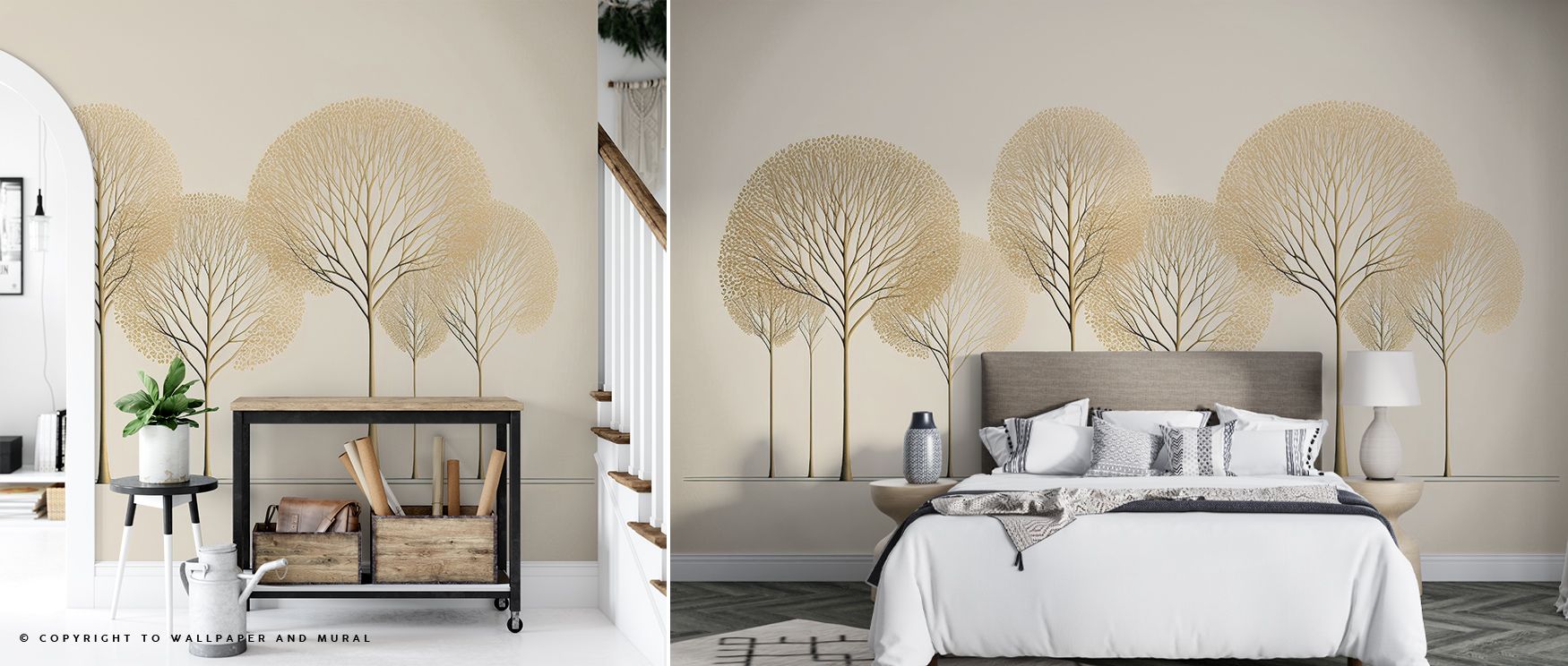 Fairytale Trees Wallpaper portrays joyful presence by presenting trees in whimsical tone. Its imagery conveys imagination, enriching nurseries, children’s rooms, or playrooms with charm. Interiors gain resonance filled with wonder. 