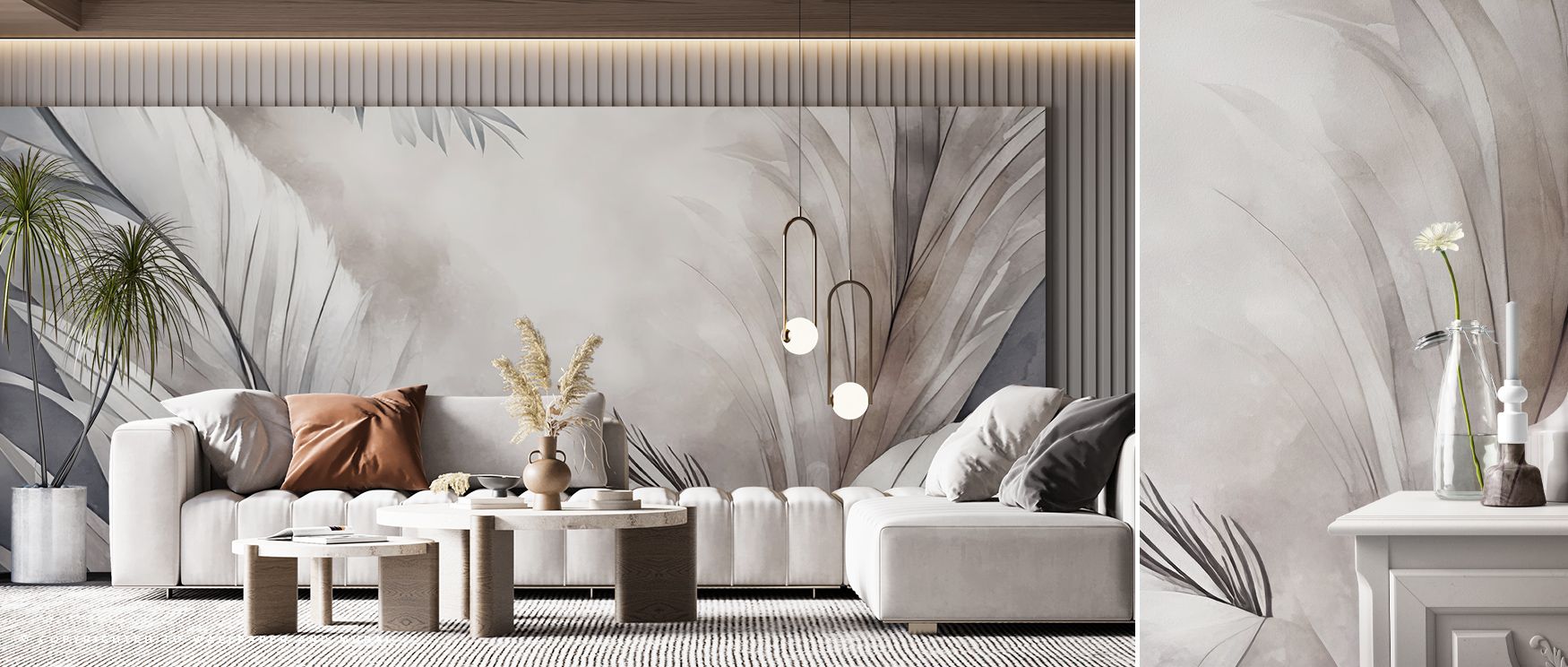 Feathers Magic Beige Wallpaper conveys balance with feather imagery painted in refined tones. Its palette enriches living rooms, bedrooms, or offices with serenity. The design inspires calm charm. 