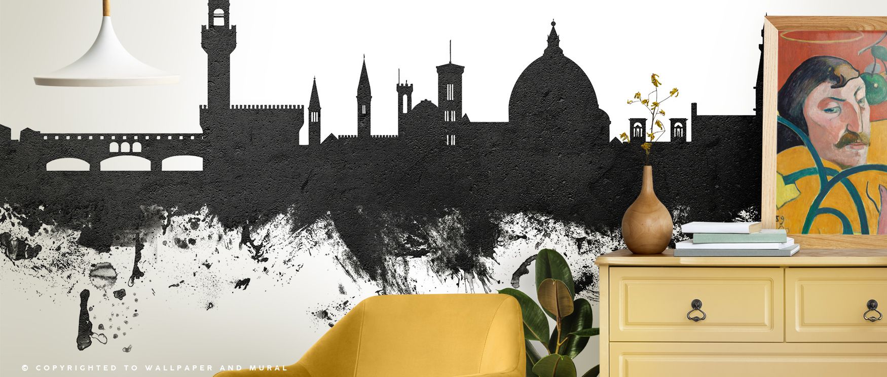 Florence Italy Skyline Black & White Wallpaper beams with cultural legacy, its tones suggesting timeless strength. Bedrooms or lounges gain reflective charm through its monochrome detail. Each structure enriches atmosphere, balancing modern interiors with
