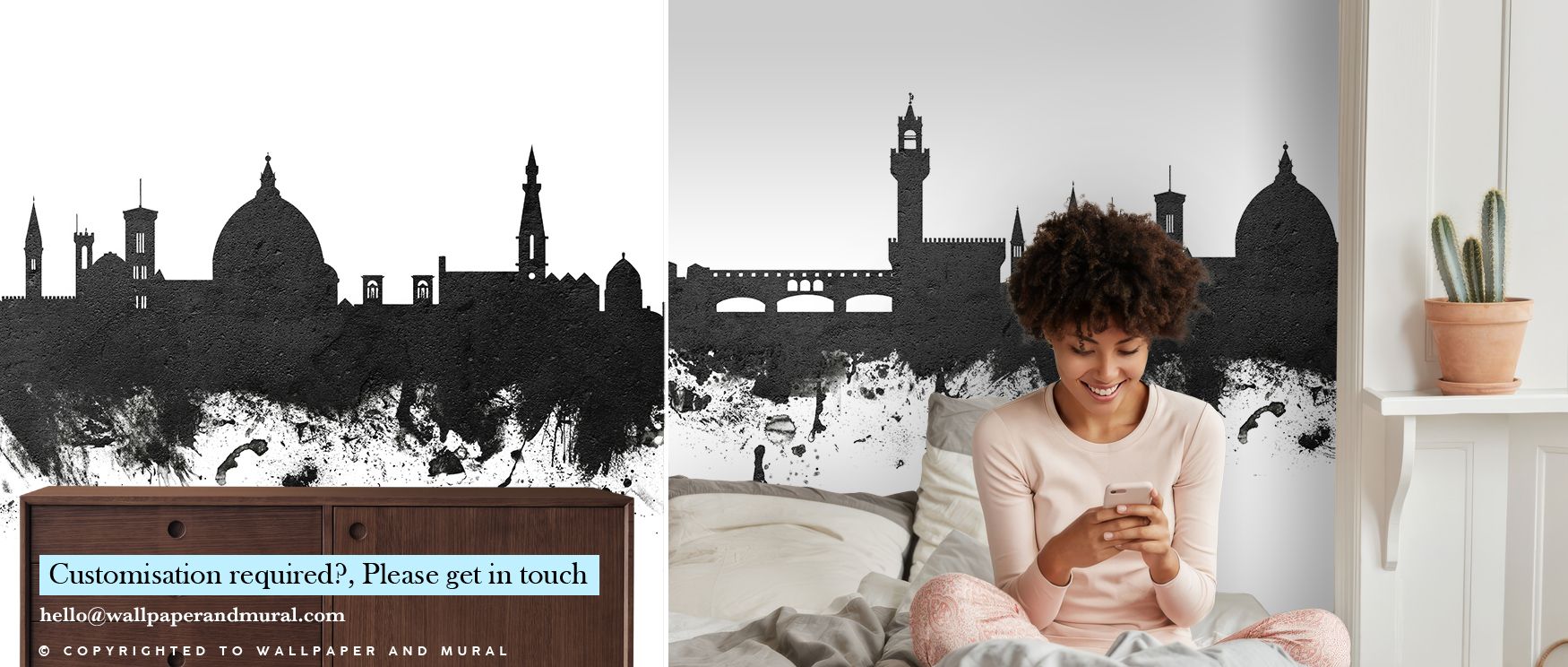 Florence Italy Skyline Black & White Wallpaper captures architectural charm in elegant monochrome, transforming interiors with timeless atmosphere. Ideal for living rooms or bedrooms, its historic tone elevates walls into artistic reflections. The skyline