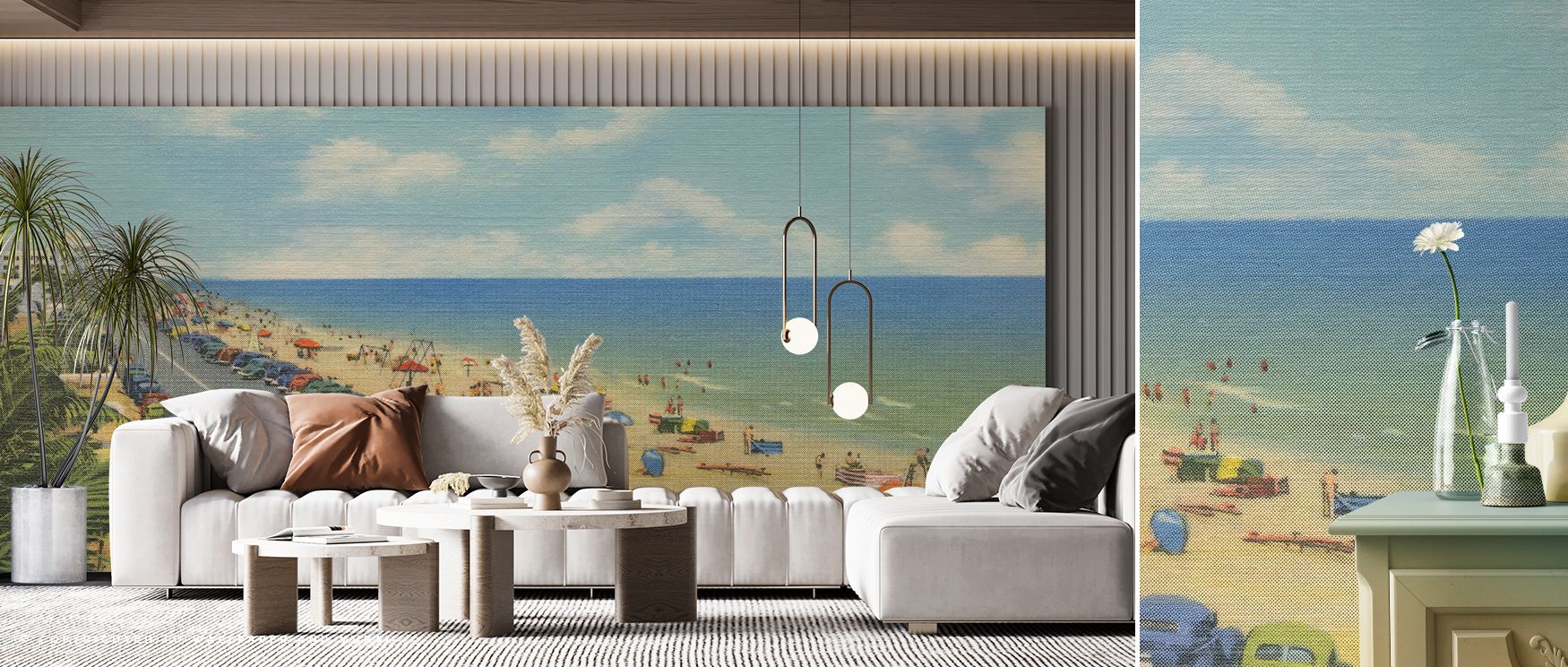 Retro details shine in Florida Postcard Screenprint Wallpaper, turning interiors into playful reflections of history. Its tones create lighthearted rhythm, ideal for living spaces or creative corners. The wallpaper inspires joy through nostalgic artistry,