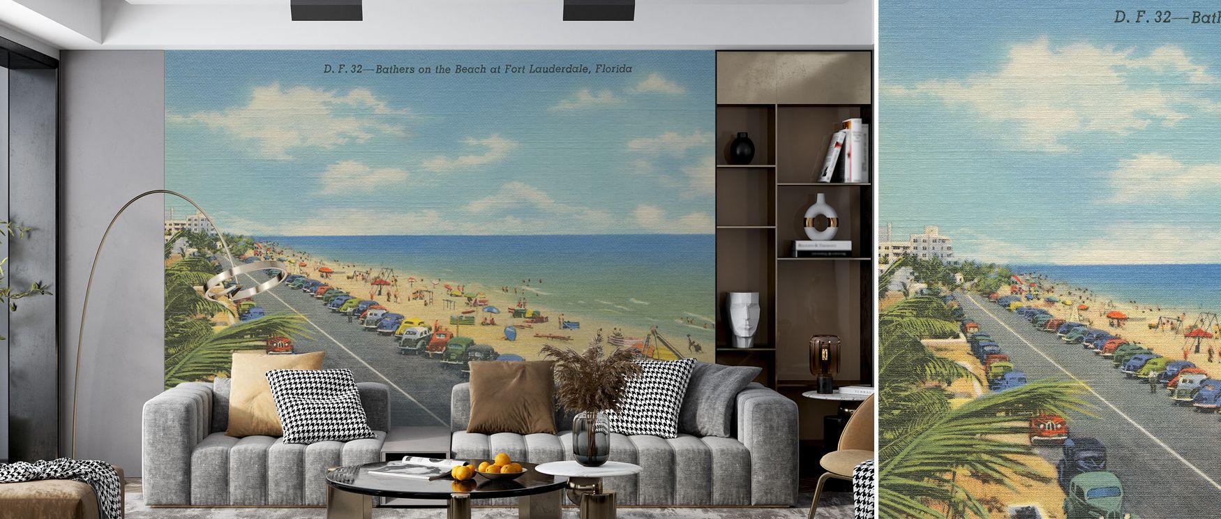 Florida Postcard Screenprint Wallpaper thrives on retro aesthetic, imagery weaving historic cheer across surfaces. Its playful tones suit bedrooms or studies, enriching walls naturally. The design sparks fun while preserving elegance, making interiors liv