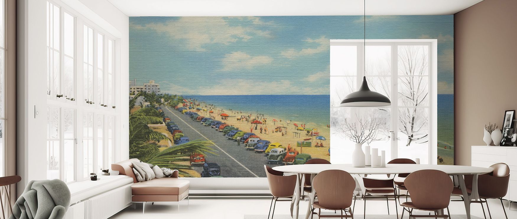 Through cheerful imagery, Florida Postcard Screenprint Wallpaper adds vintage flair to interiors. Its retro tones enhance bedrooms or family spaces with playful mood. The design creates storytelling presence, balancing cultural memory and artistic charm. 