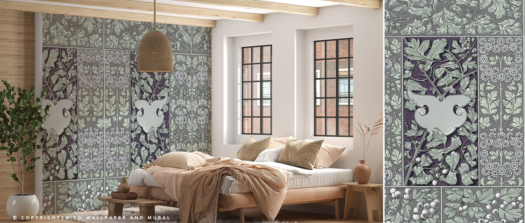 Flowers and Berries Green Wallpaper embodies freshness, tones harmonizing with floral motifs. Suitable for kitchens or studies, it adds balance. The design builds atmosphere with charm, making interiors feel bright and peaceful. Each wall becomes a garden