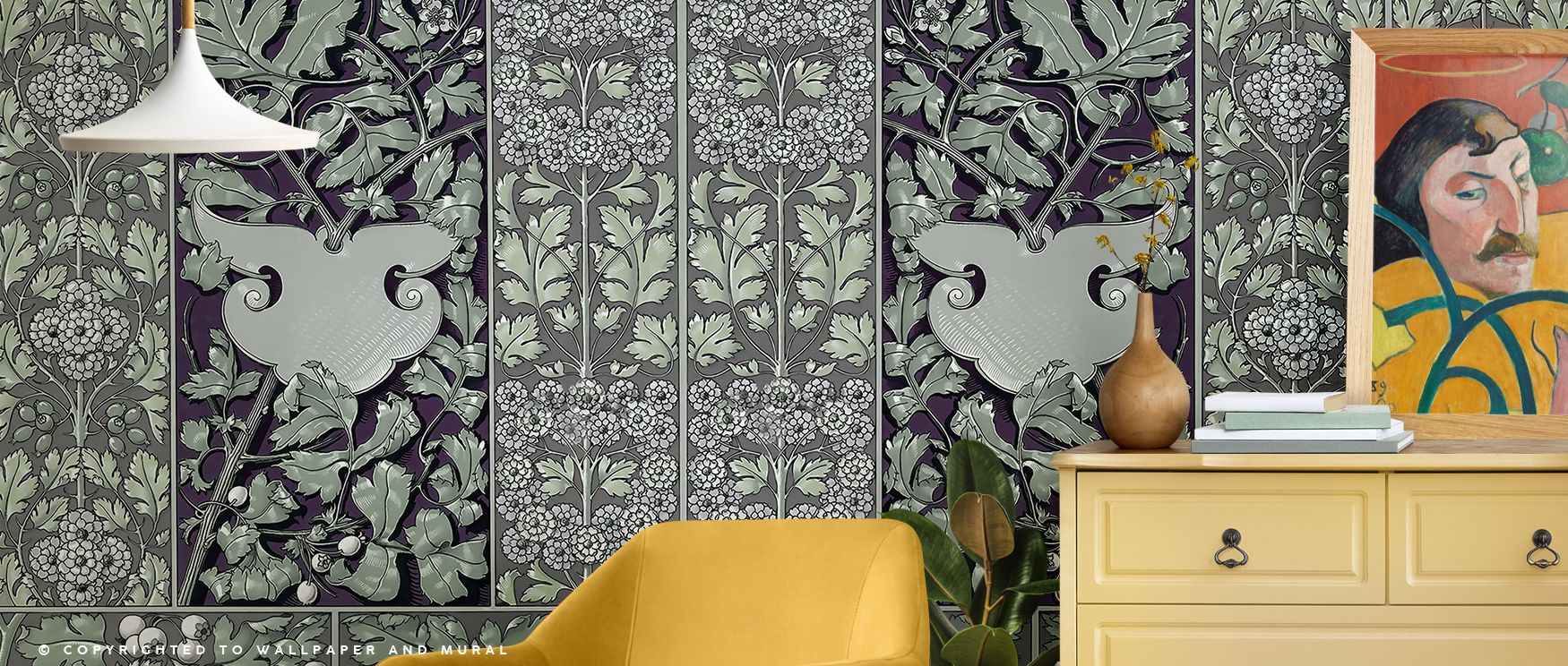 Botanical energy fills Flowers and Berries Green Wallpaper, its motifs suggesting garden freshness. Bedrooms or living rooms gain vibrant mood. The design enriches walls through floral artistry, balancing color and detail. It builds atmosphere gently, cre