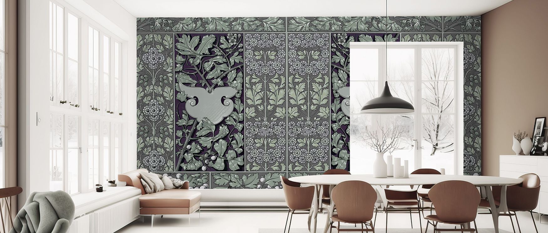 Flowers and Berries Green Wallpaper transforms walls into reflections of floral harmony, tones balancing freshness. Suitable for kitchens or restful rooms, it adds uplifting charm. The design nurtures inspiration, weaving nature into interiors. It thrives