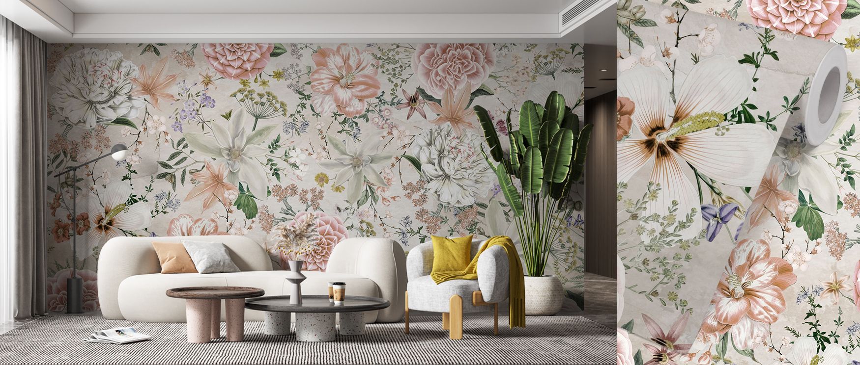 Flowers and Stripes Wallpaper radiates harmony, tones balancing floral grace with structure. Bedrooms or offices thrive under its charm. The design suits modern interiors, weaving serenity into walls. Each element contributes to rhythm, uplifting mood whi