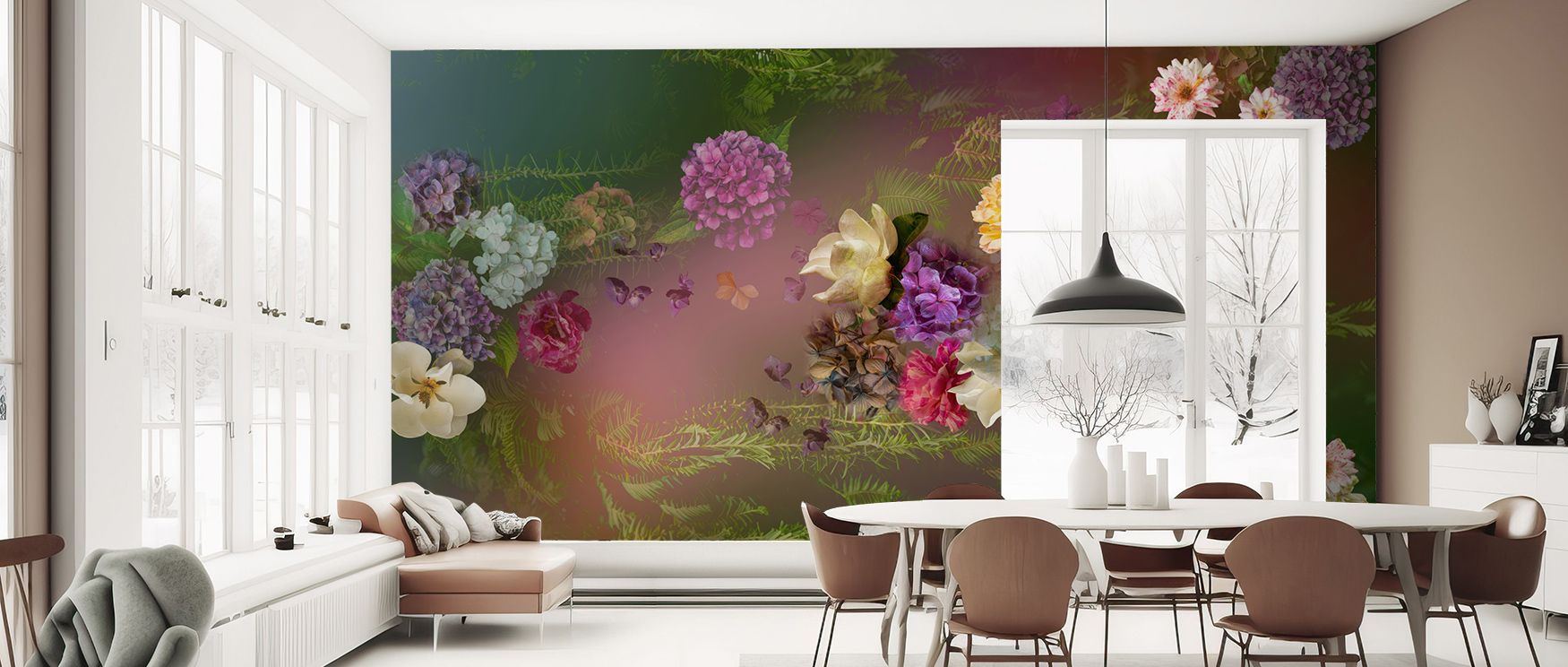Fresh charm fills Flowing Garden Wallpaper, patterns weaving botanical artistry across interiors. Bedrooms or studies thrive under its tones, gaining serene rhythm. The design enhances mood, uplifting walls naturally. It transforms daily spaces into refle