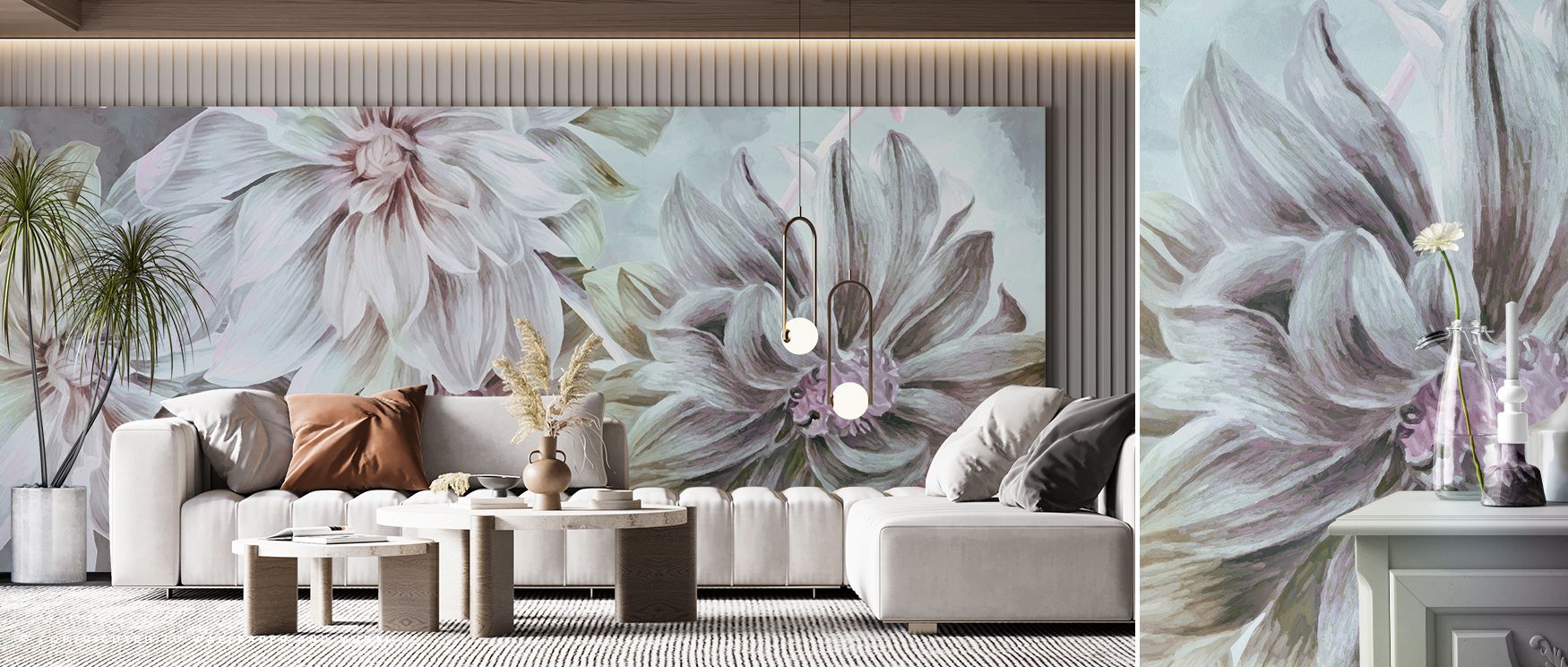 Focus on the Dahlia Wallpaper thrives on serenity, blossoms brightening interiors gracefully. Its tones suit kitchens or studies, building freshness. The design balances artistry and calmness, creating walls of harmony. It enriches mood, uplifting interio