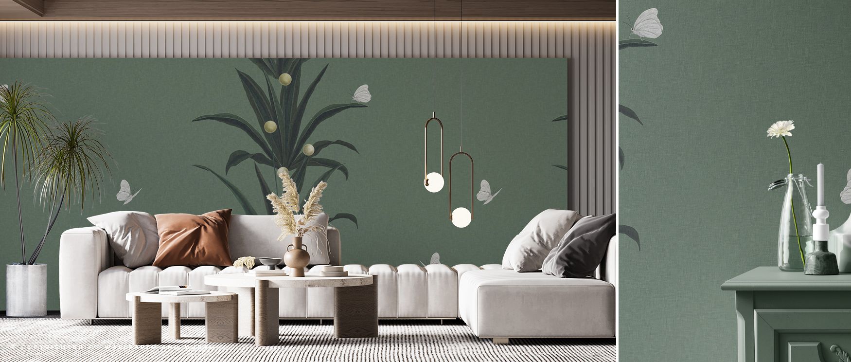Calm presence defines Foliage & Butterflies Sage Wallpaper, its patterns filling interiors with natural artistry. Bedrooms or kitchens gain atmosphere enriched by charm. The design thrives on balance, creating walls that feel peaceful. It uplifts mood, tr