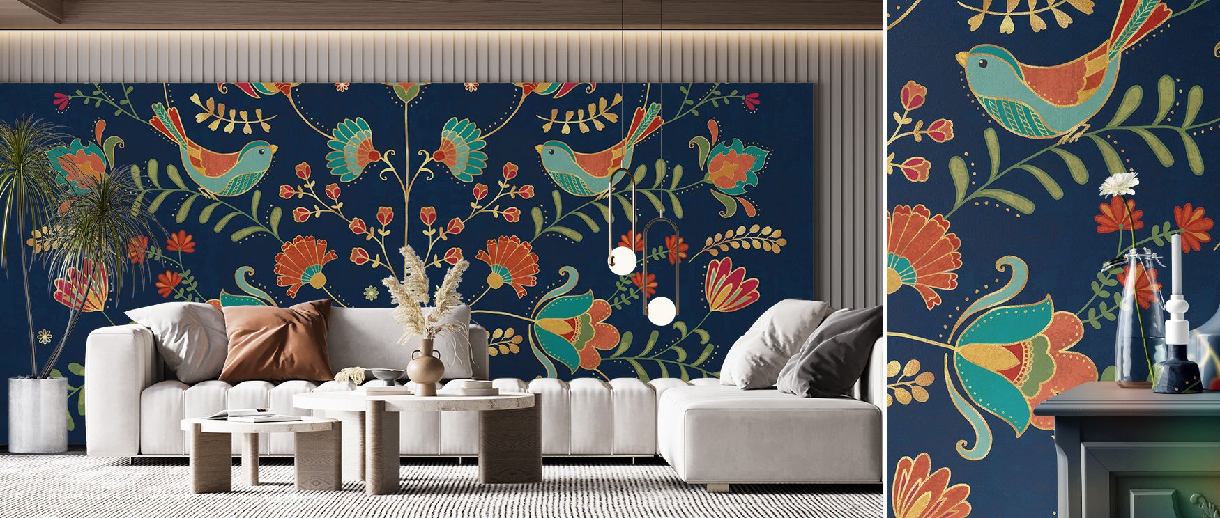 A cultural presence defines Folk Floral Dark Wallpaper, its motifs radiating elegance. Perfect for living rooms or lounges, it enriches mood gracefully. The design thrives on folk-inspired artistry, building calm rhythm across walls. It uplifts daily spac